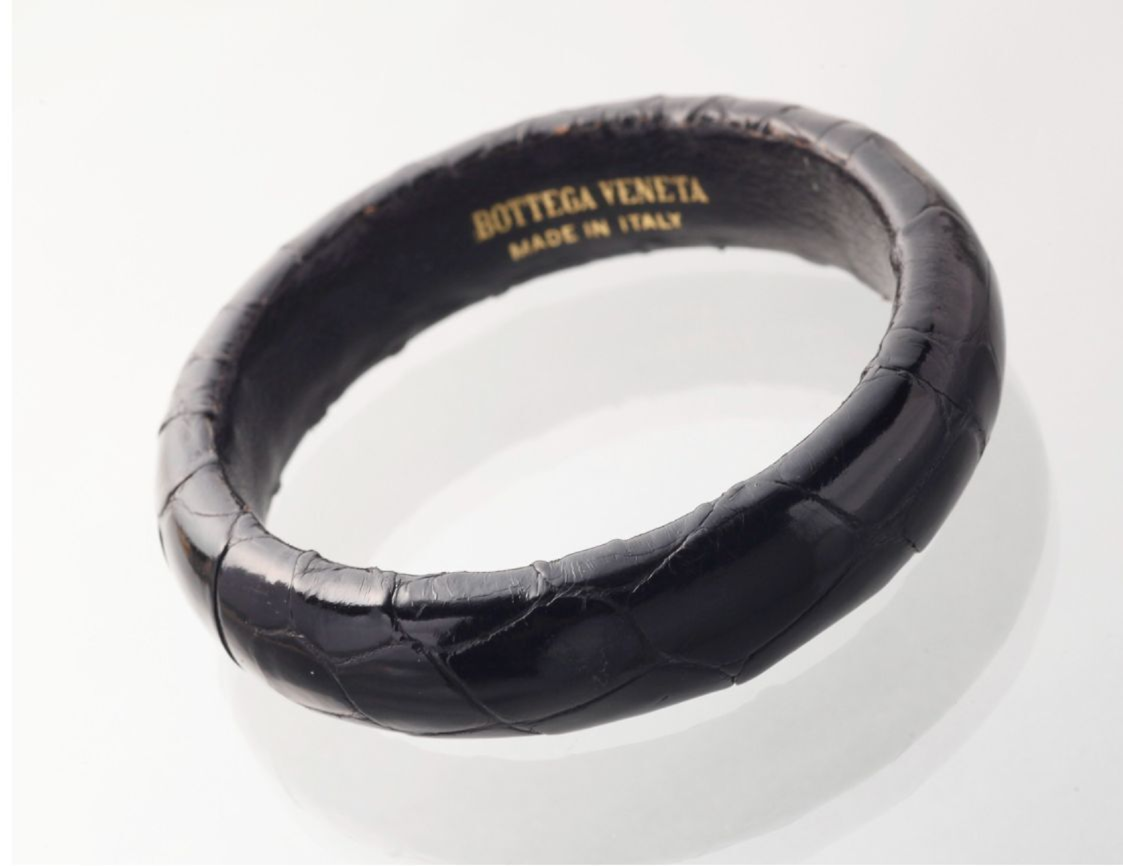 leather (leather and fabric) bracelet/bangle, wrist circumference approximately 20.5cm. — view 3