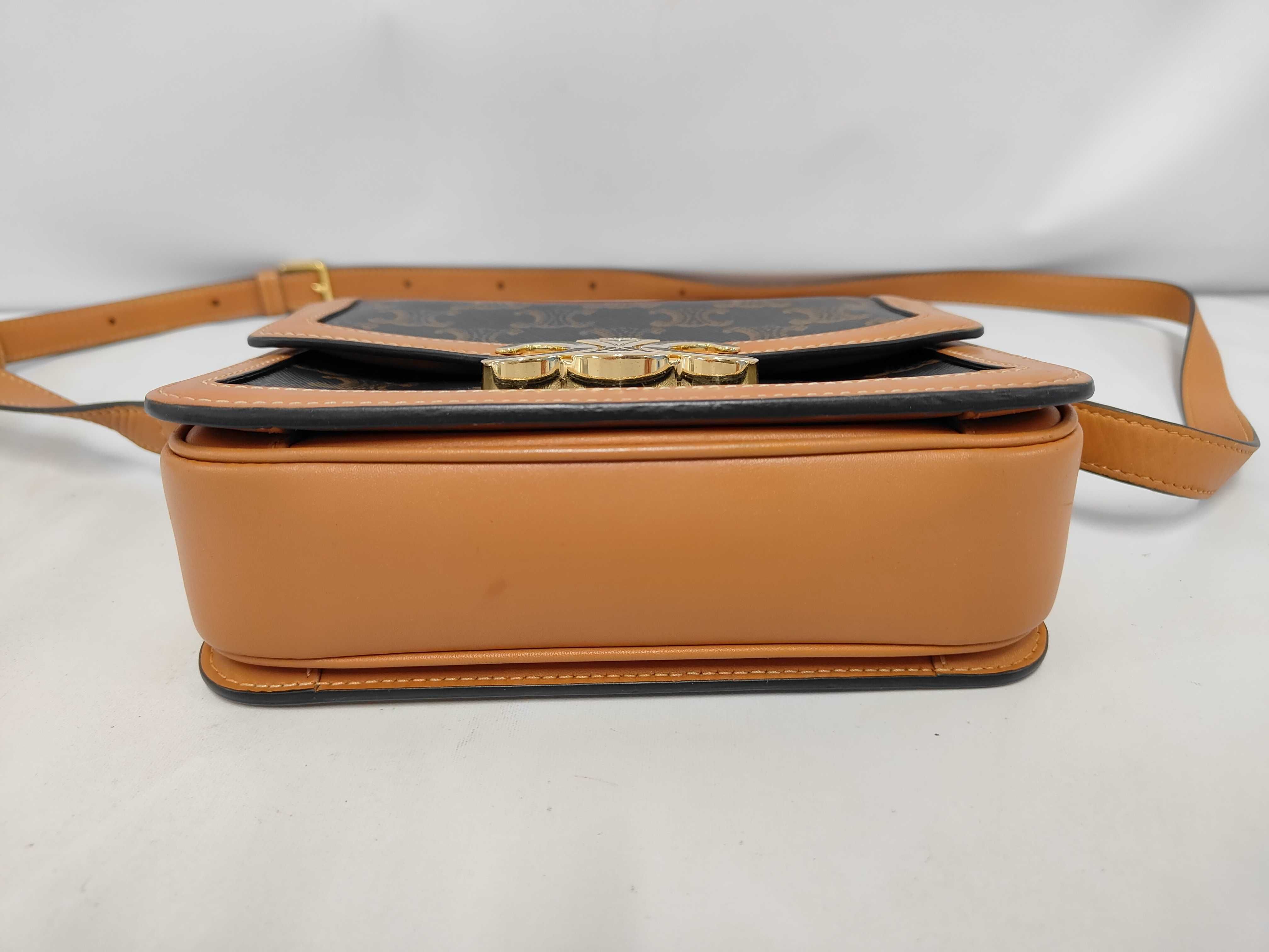 Triomphe Teen PVC x Leather Shoulder Bag, Brown — view 3