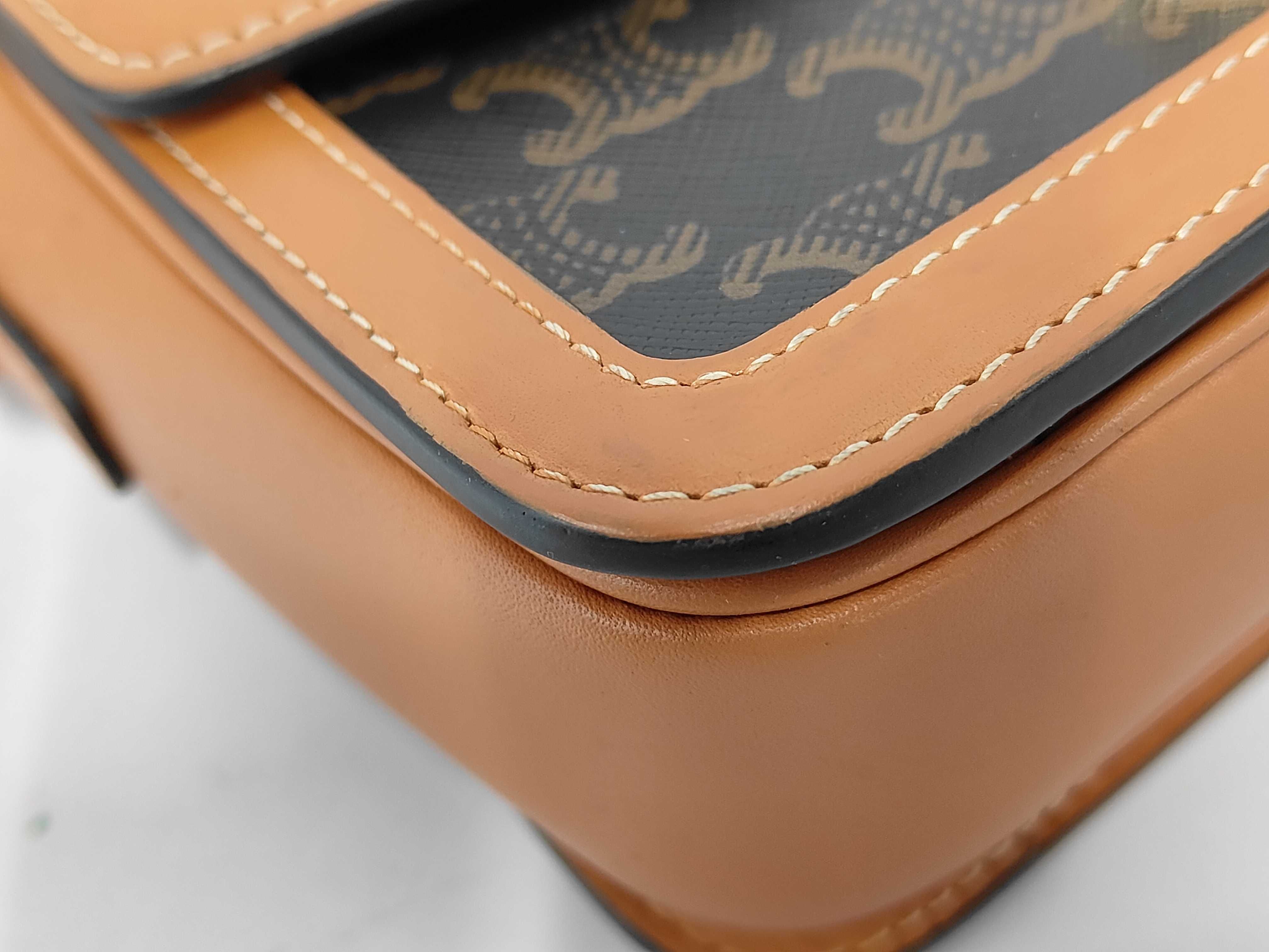 Triomphe Teen PVC x Leather Shoulder Bag, Brown — view 4