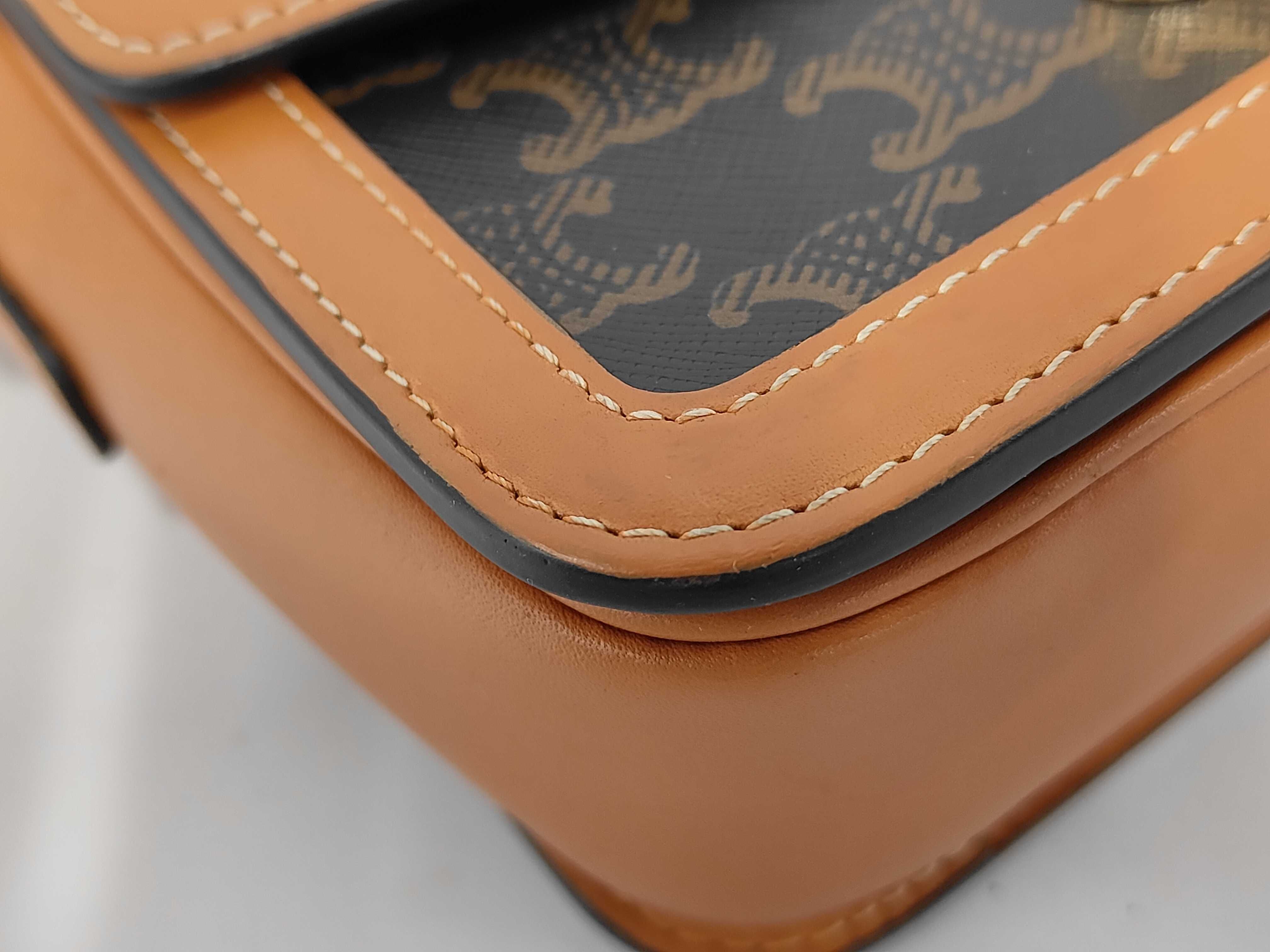 Triomphe Teen PVC x Leather Shoulder Bag, Brown — view 5