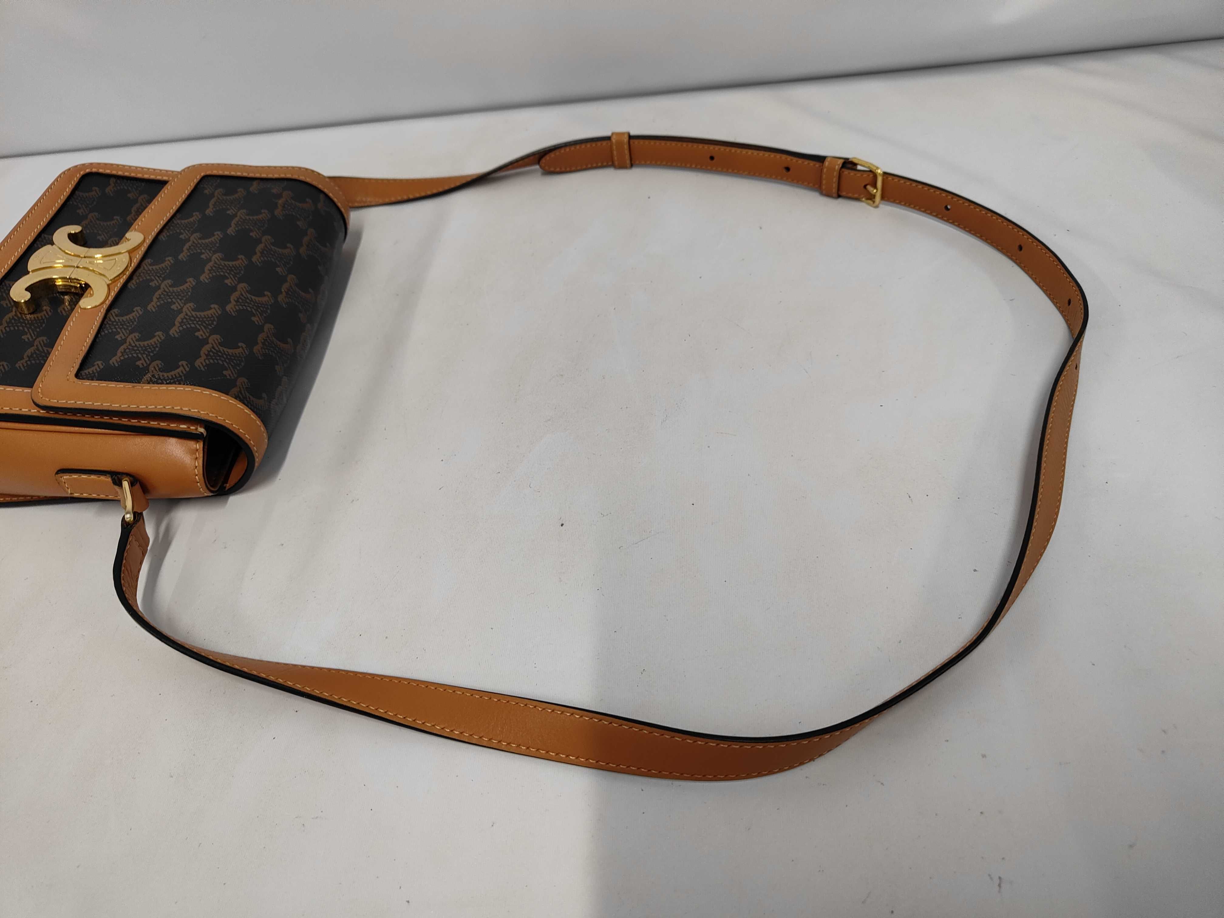 Triomphe Teen PVC x Leather Shoulder Bag, Brown — view 6