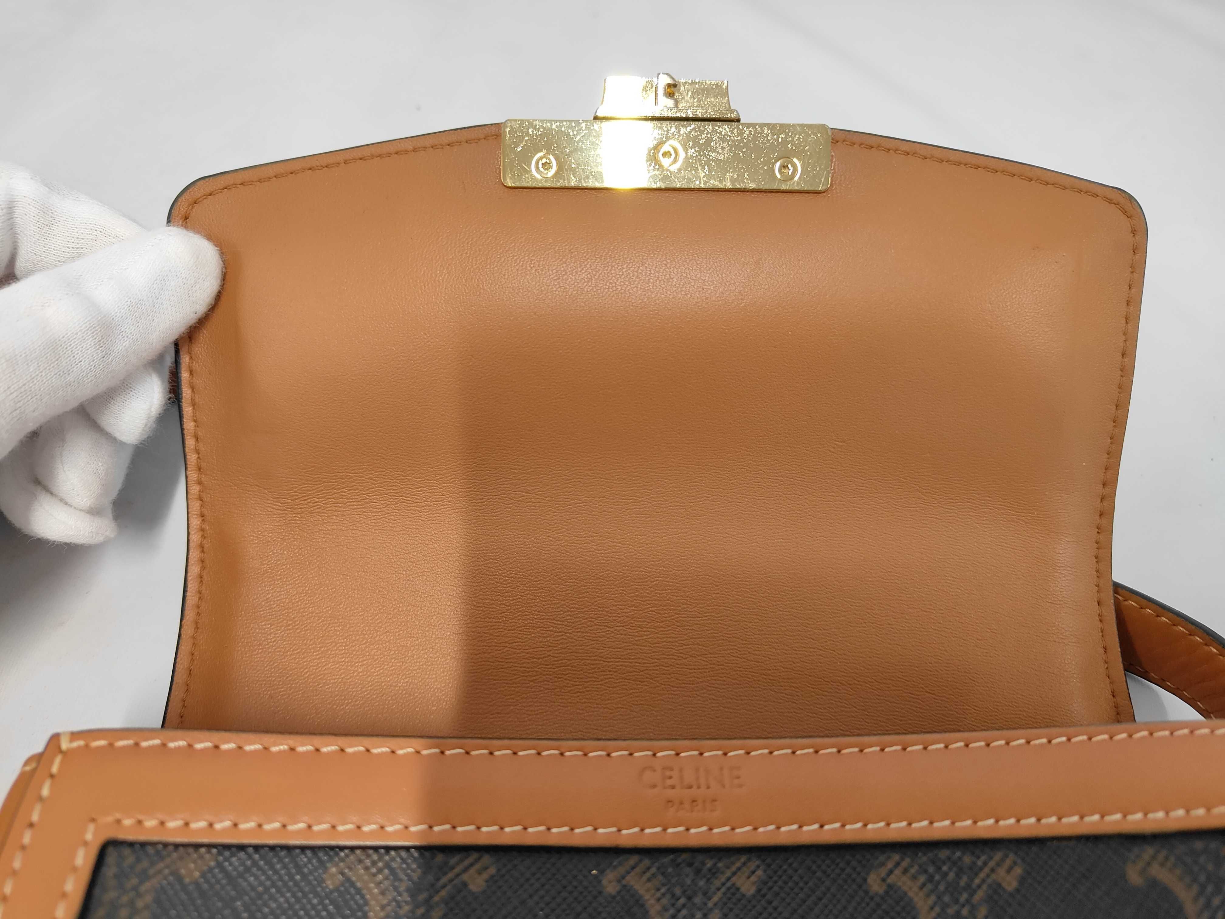 Triomphe Teen PVC x Leather Shoulder Bag, Brown — view 9