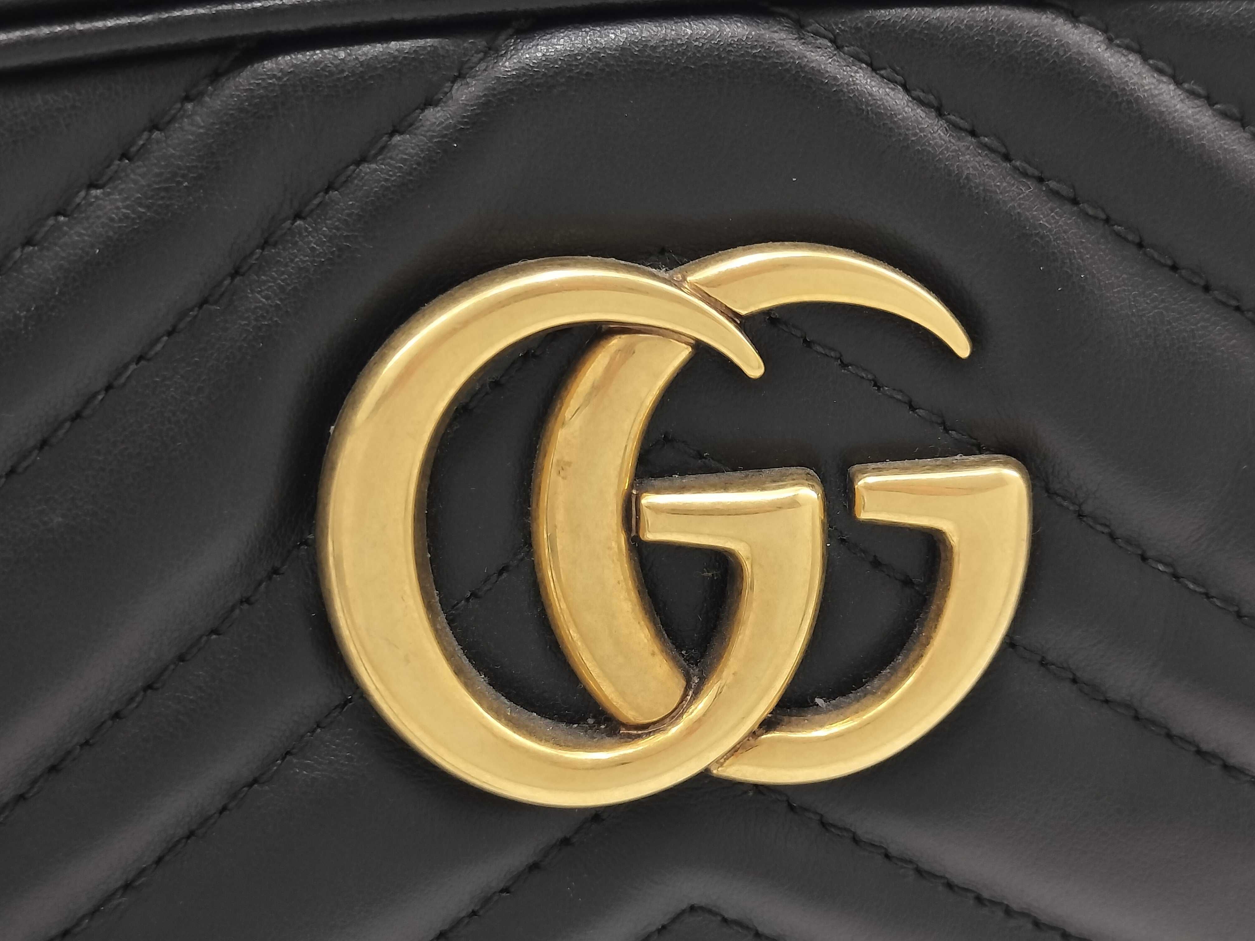 PH - Black Quilted Leather GG Marmont Camera Sling Bag (Shoulder Bag) — view 11