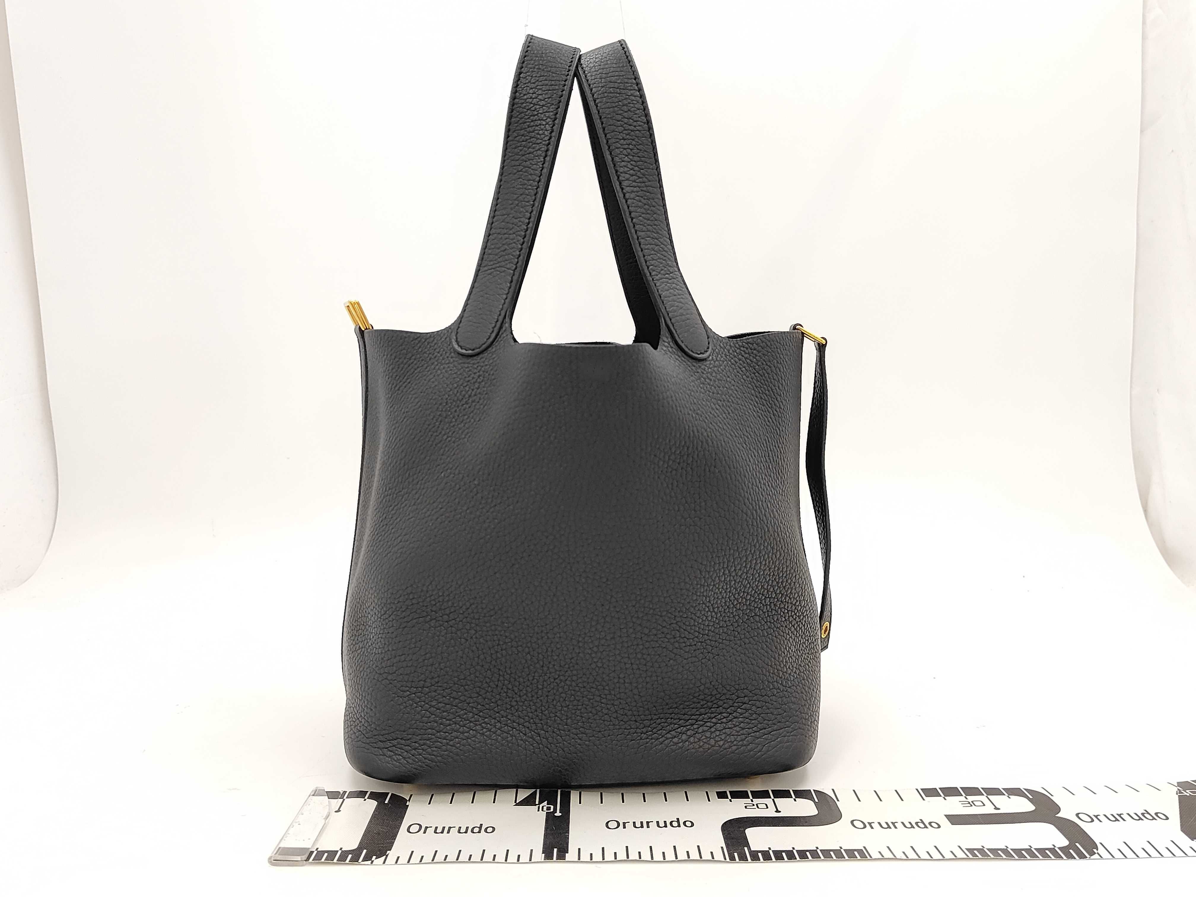 Picotin Lock PM Taurillon Clemence Leather Black Gold Hardware U Stamp Handbag — view 2