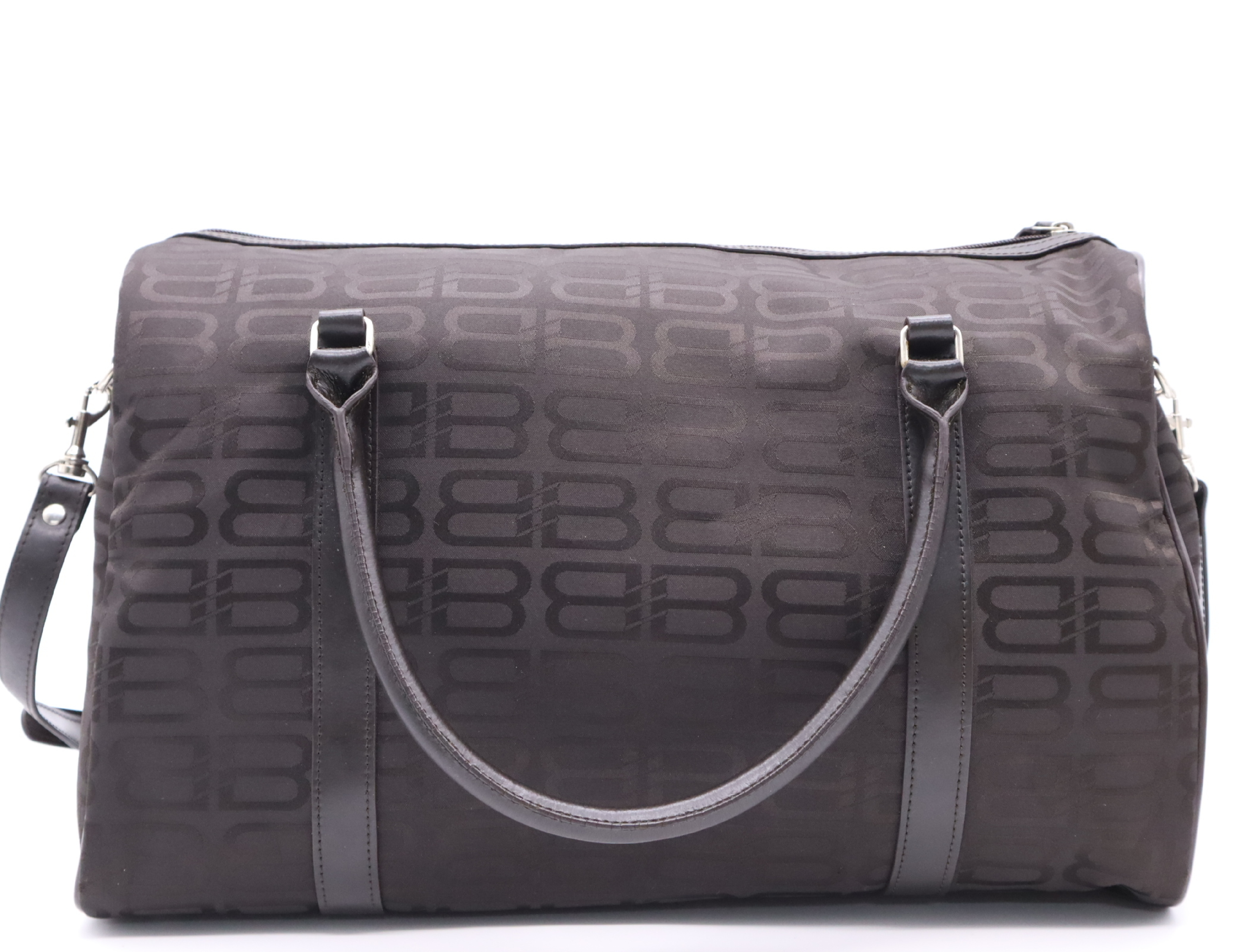 Nylon/Leather BB Pattern 2-Way Mini Boston Bag, Dark Brown, with Shoulder Strap and Dust Bag, Handbag — view 2