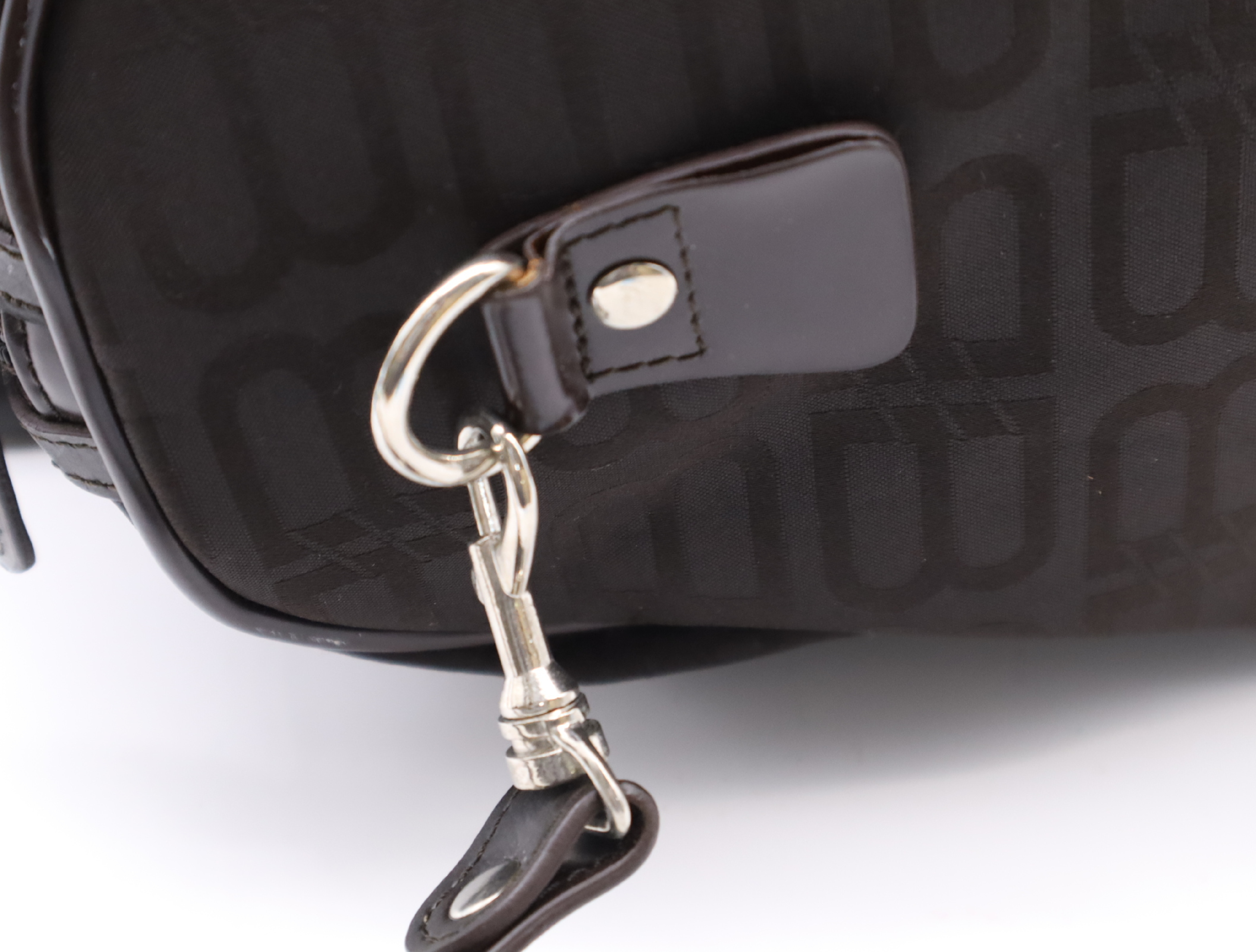 Nylon/Leather BB Pattern 2-Way Mini Boston Bag, Dark Brown, with Shoulder Strap and Dust Bag, Handbag — view 13