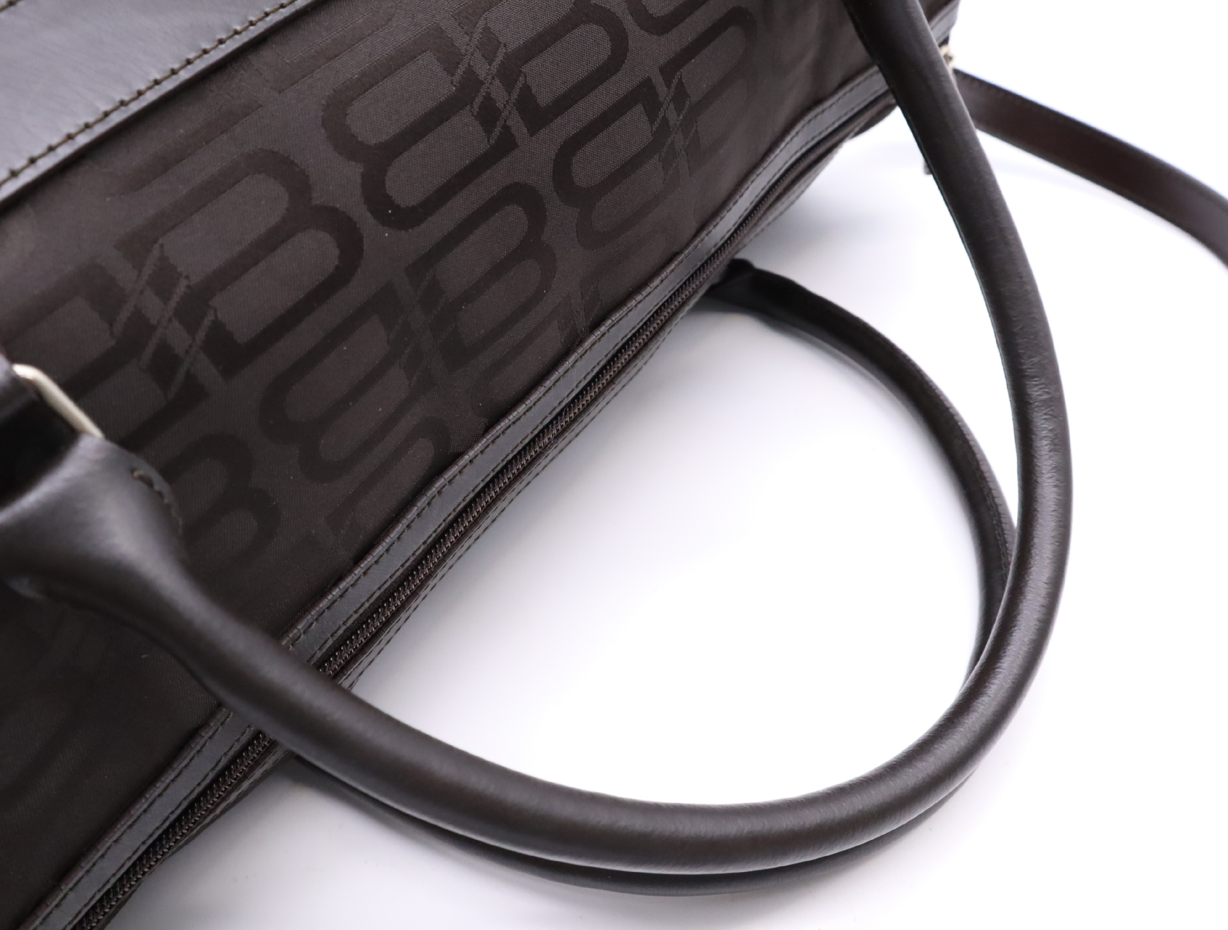 Nylon/Leather BB Pattern 2-Way Mini Boston Bag, Dark Brown, with Shoulder Strap and Dust Bag, Handbag — view 15