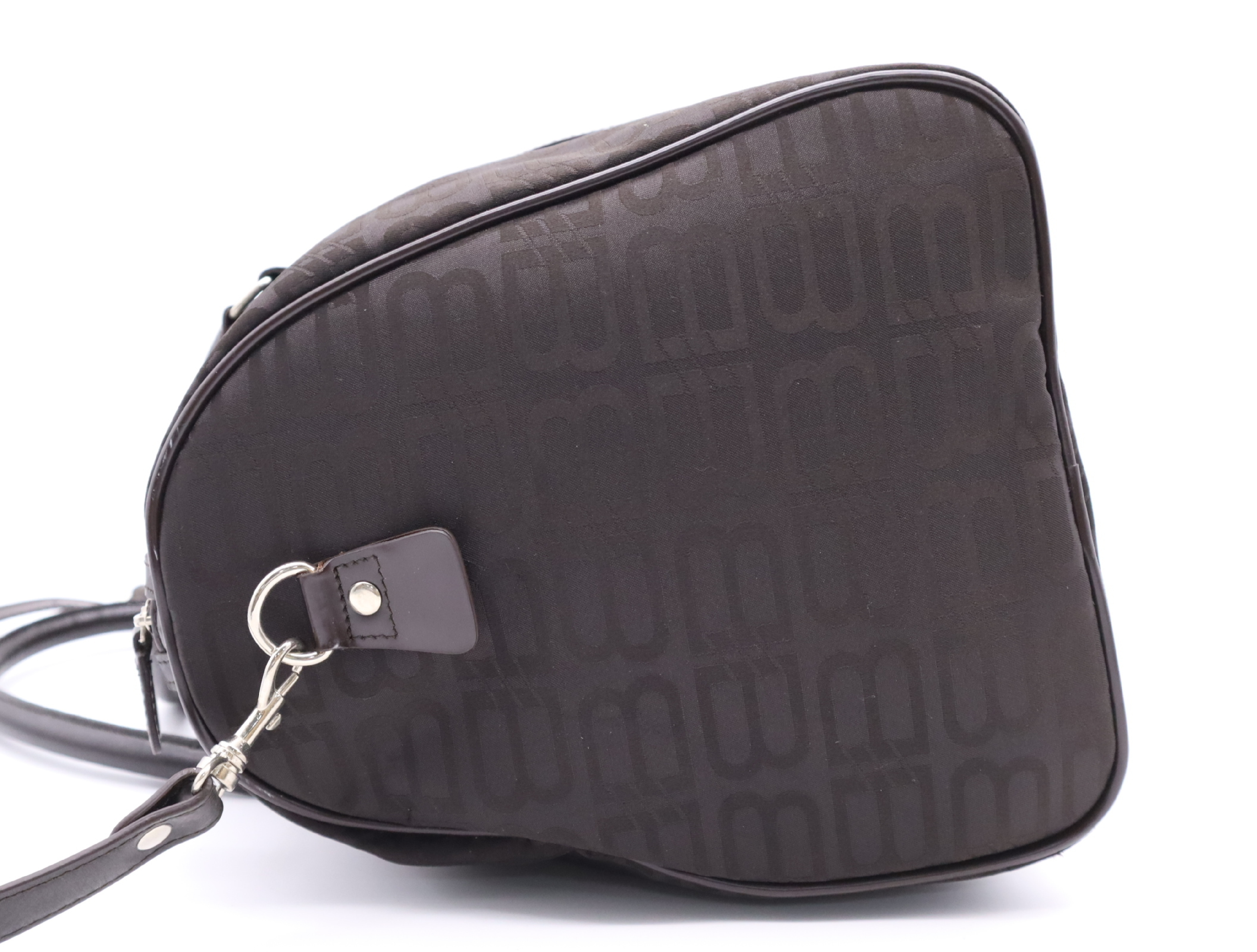 Nylon/Leather BB Pattern 2-Way Mini Boston Bag, Dark Brown, with Shoulder Strap and Dust Bag, Handbag — view 3