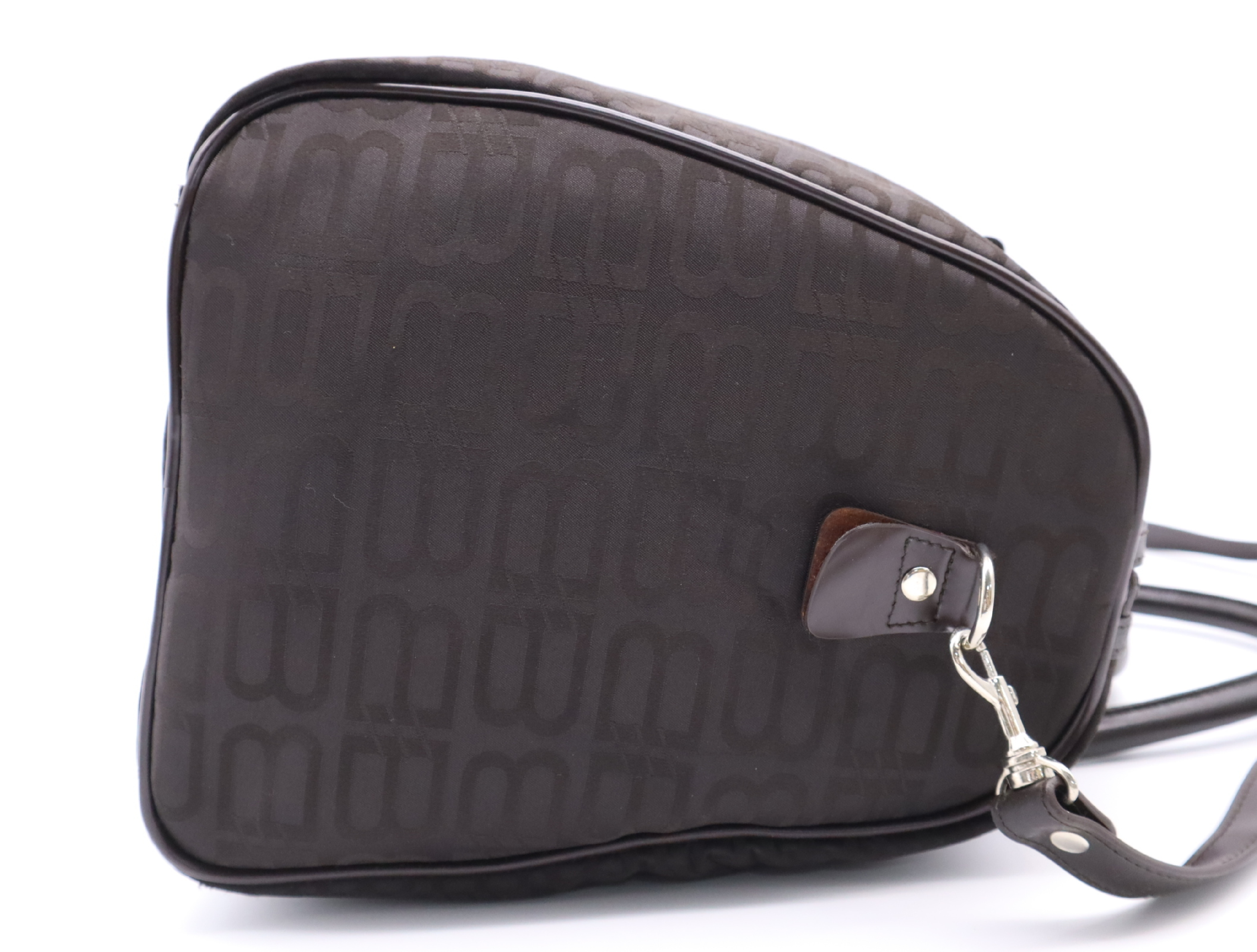 Nylon/Leather BB Pattern 2-Way Mini Boston Bag, Dark Brown, with Shoulder Strap and Dust Bag, Handbag — view 5