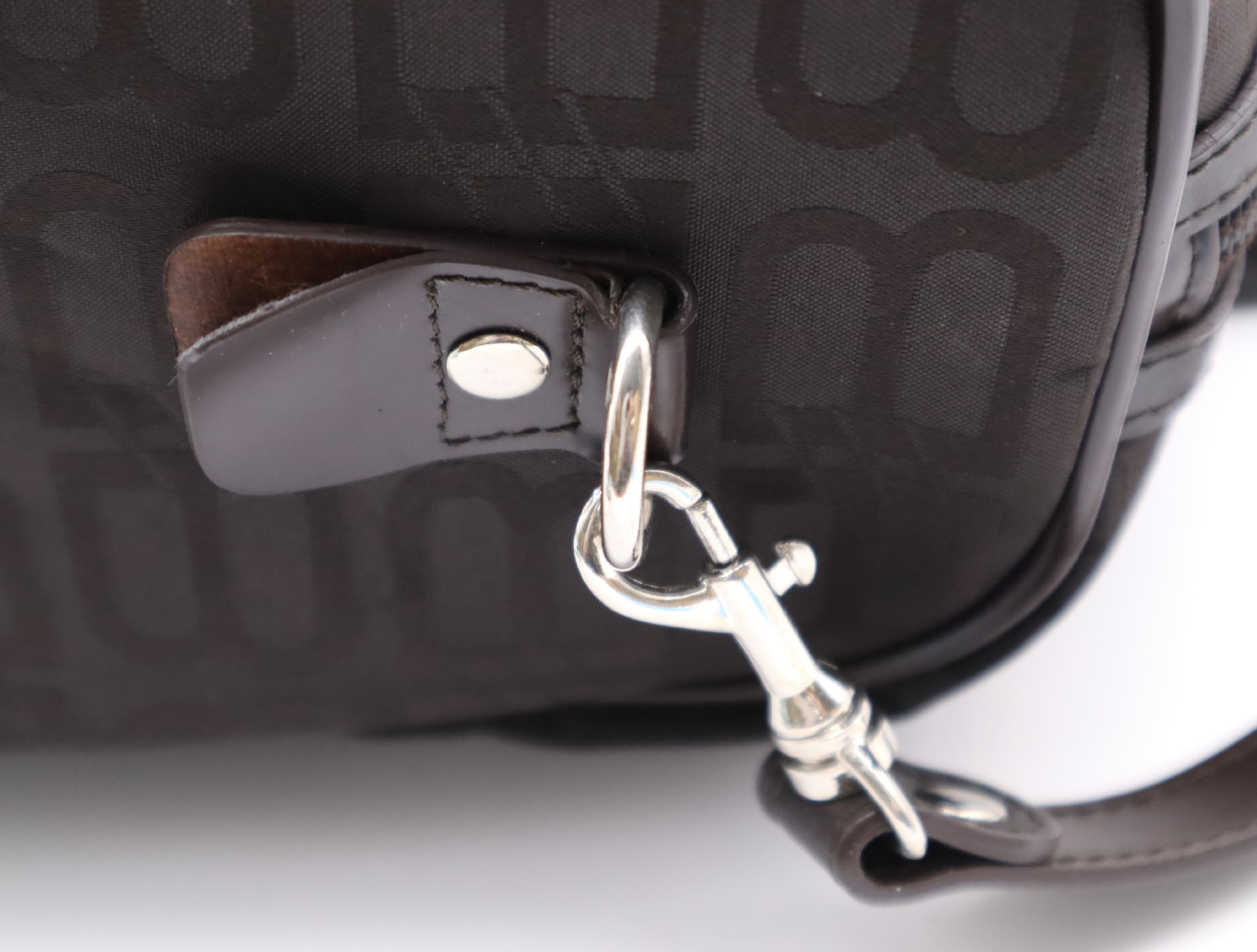 Nylon/Leather BB Pattern 2-Way Mini Boston Bag, Dark Brown, with Shoulder Strap and Dust Bag, Handbag — view 8
