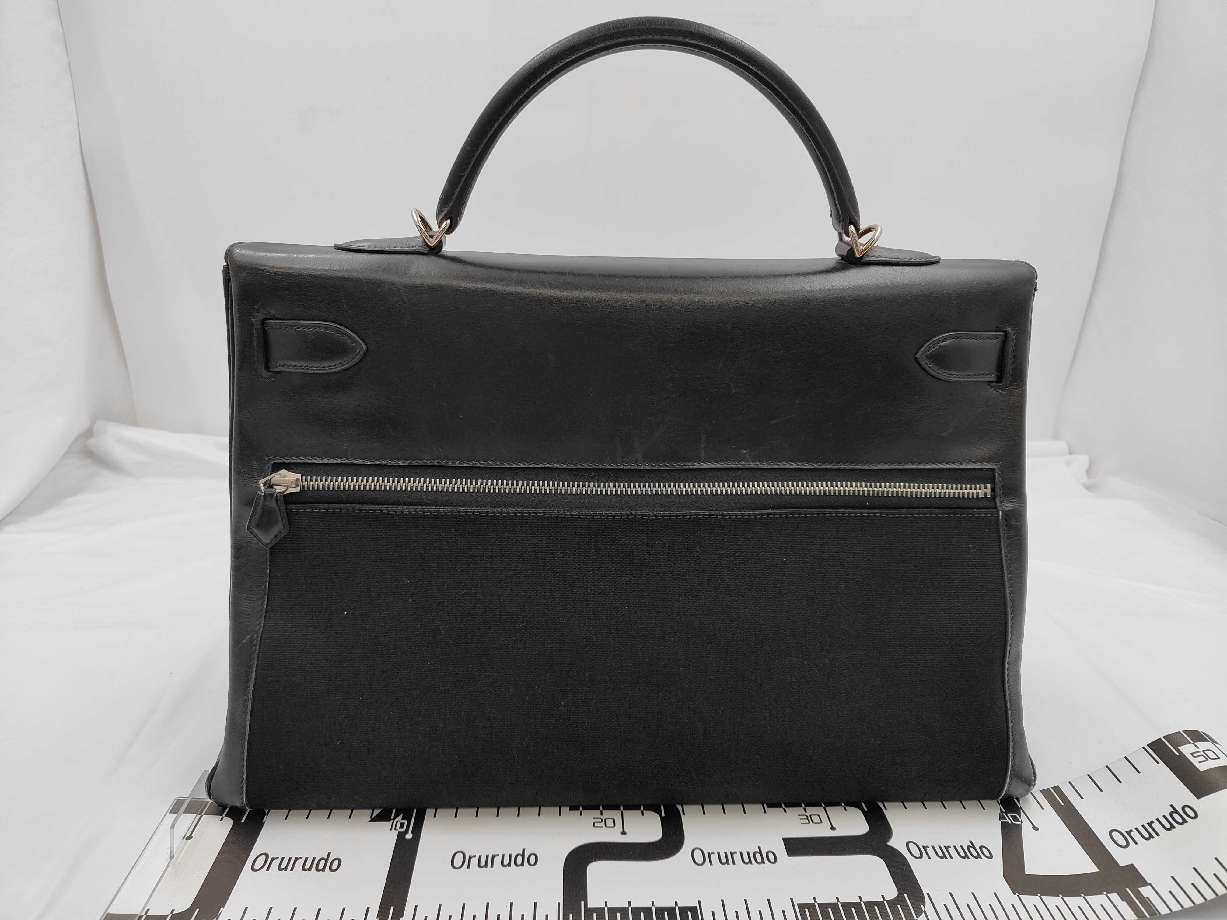 Kelly Laqui 40 Box Calf x Toile Black Silver Hardware H Handbag — view 2
