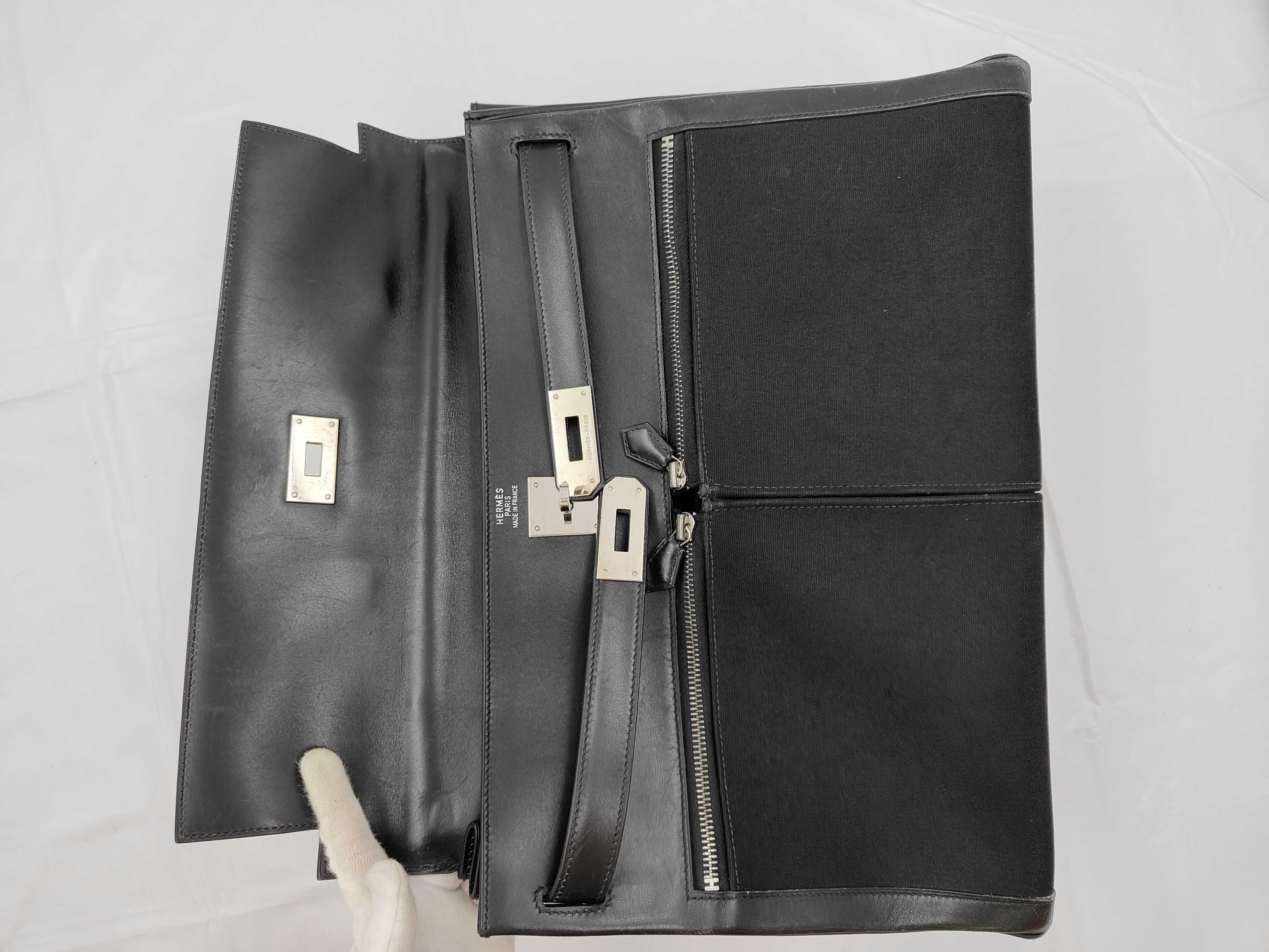 Kelly Laqui 40 Box Calf x Toile Black Silver Hardware H Handbag — view 8