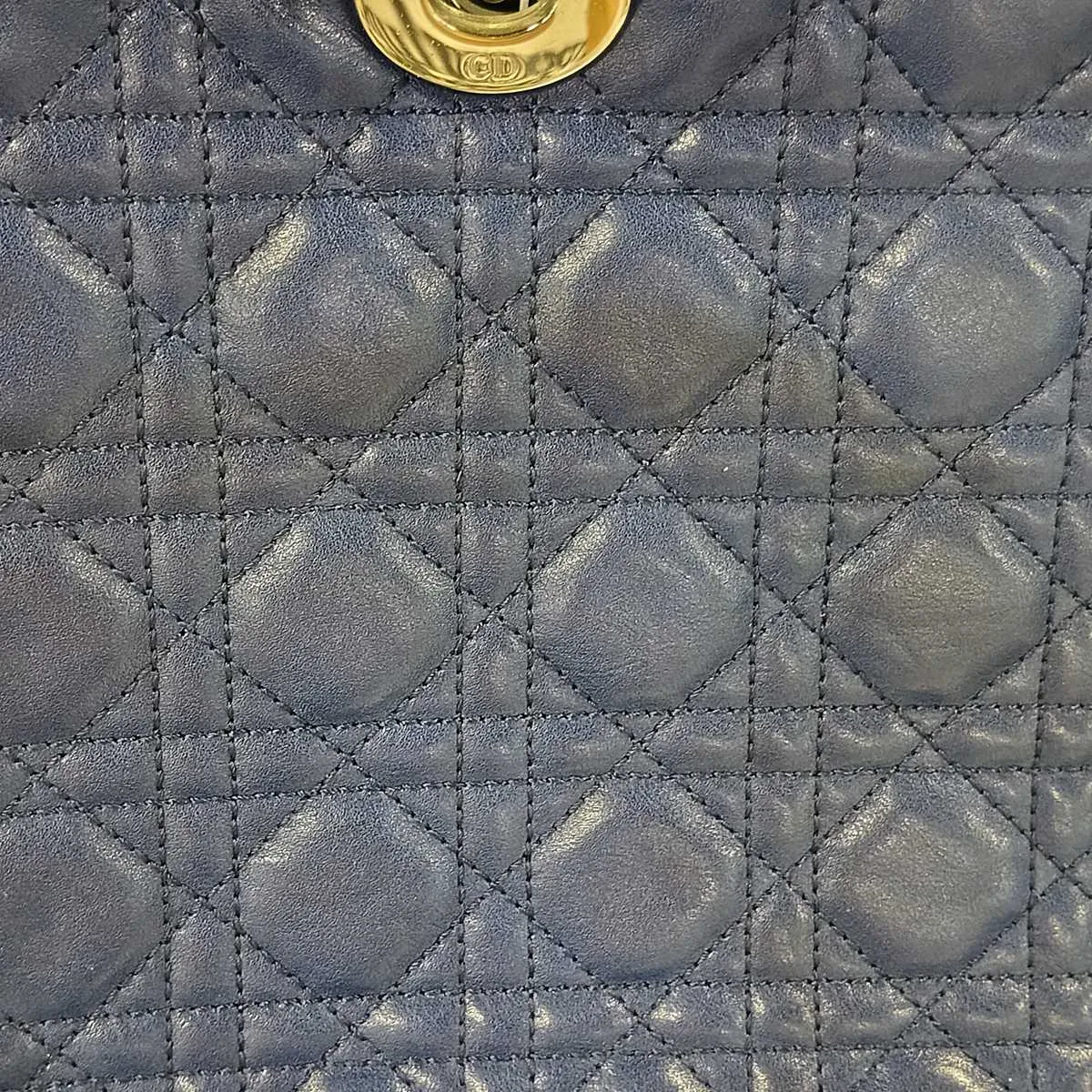 Cannage Lady Dior Large Leather 2-Way Handbag, Navy — view 13