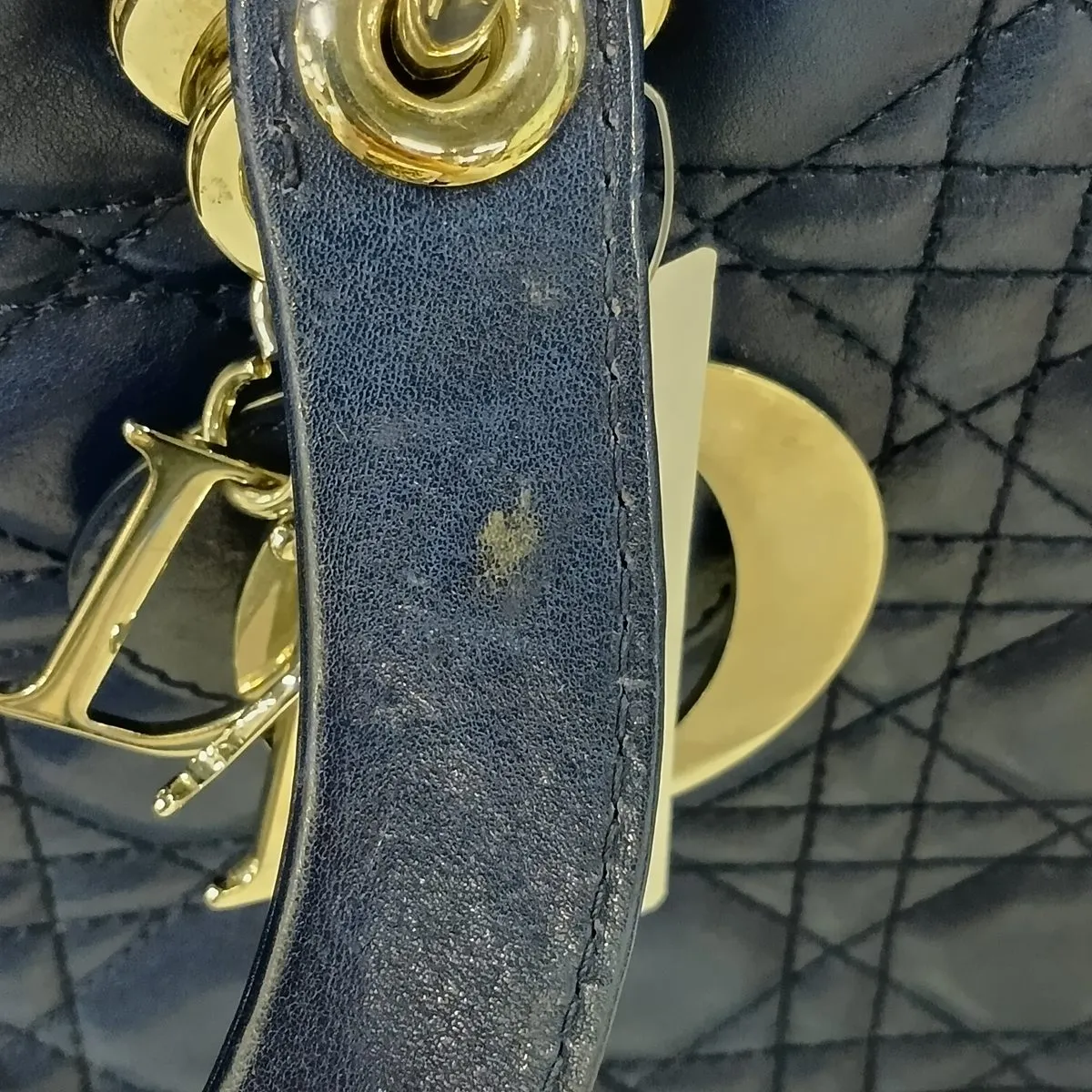 Cannage Lady Dior Large Leather 2-Way Handbag, Navy — view 14