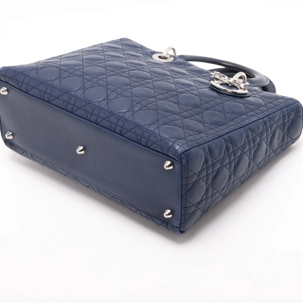 Cannage Lady Dior Large Leather 2-Way Handbag, Navy — view 3