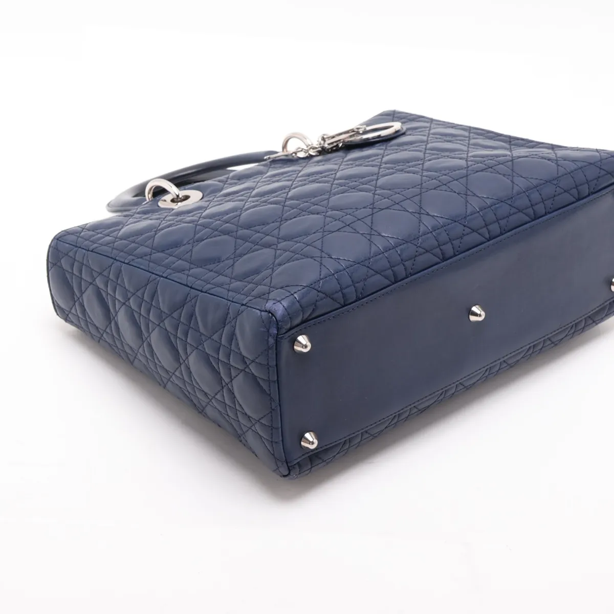 Cannage Lady Dior Large Leather 2-Way Handbag, Navy — view 4