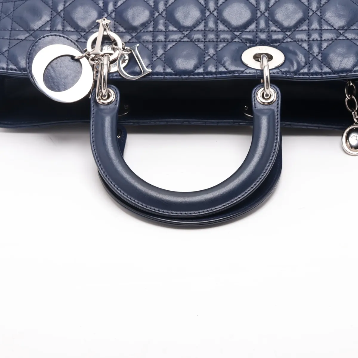 Cannage Lady Dior Large Leather 2-Way Handbag, Navy — view 5