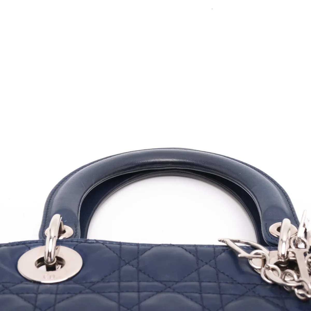 Cannage Lady Dior Large Leather 2-Way Handbag, Navy — view 6