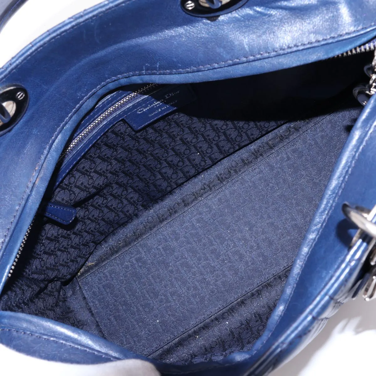 Cannage Lady Dior Large Leather 2-Way Handbag, Navy — view 8