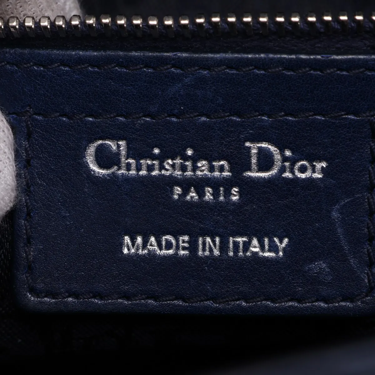 Cannage Lady Dior Large Leather 2-Way Handbag, Navy — view 10