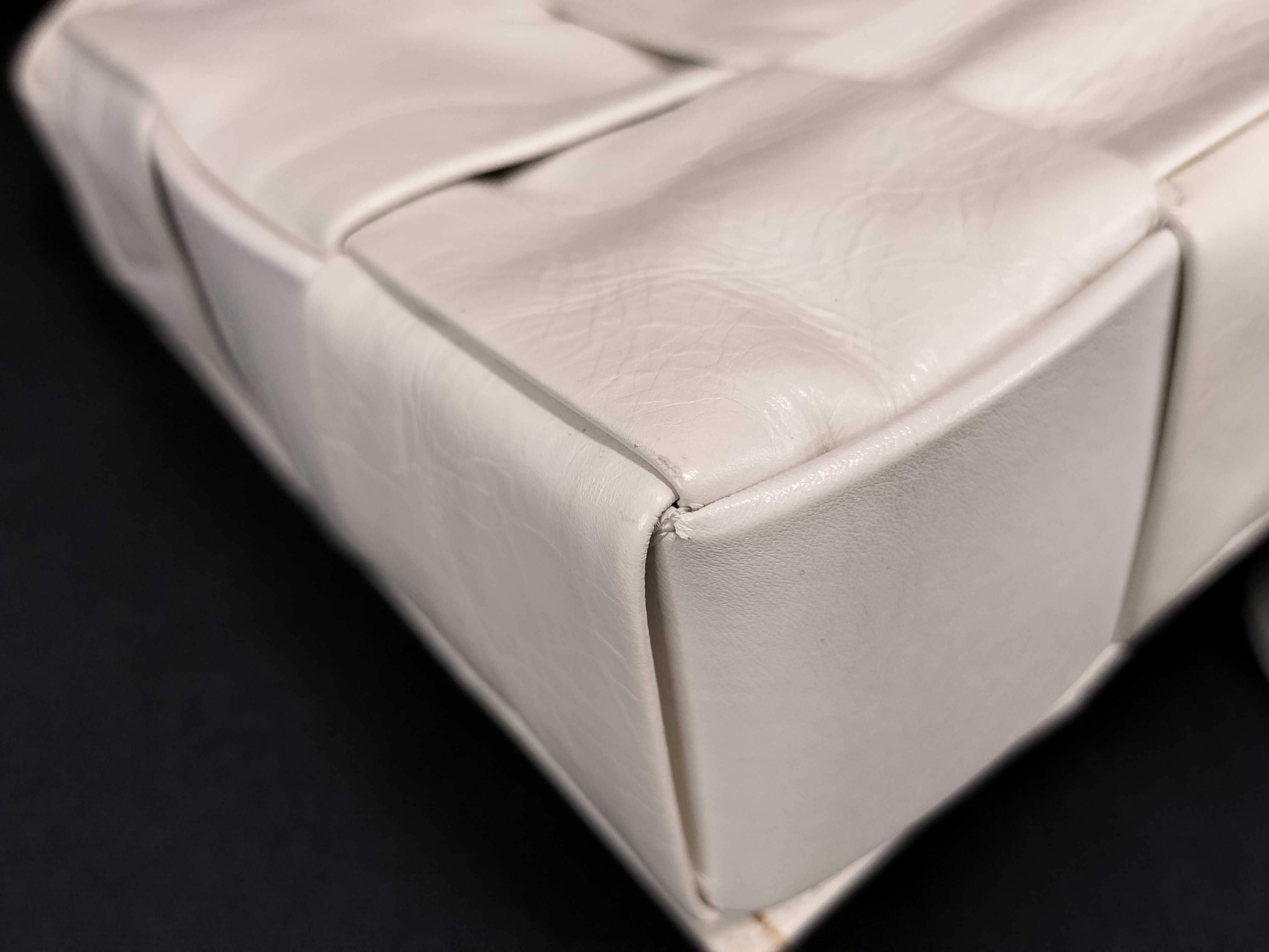 Maxi Intrecciato Cassette Leather Shoulder Bag, White — view 6