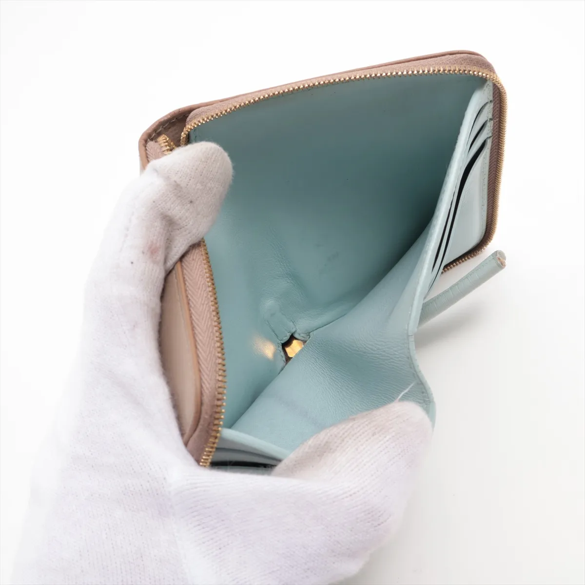 Knot Leather Compact Wallet, Beige — view 4