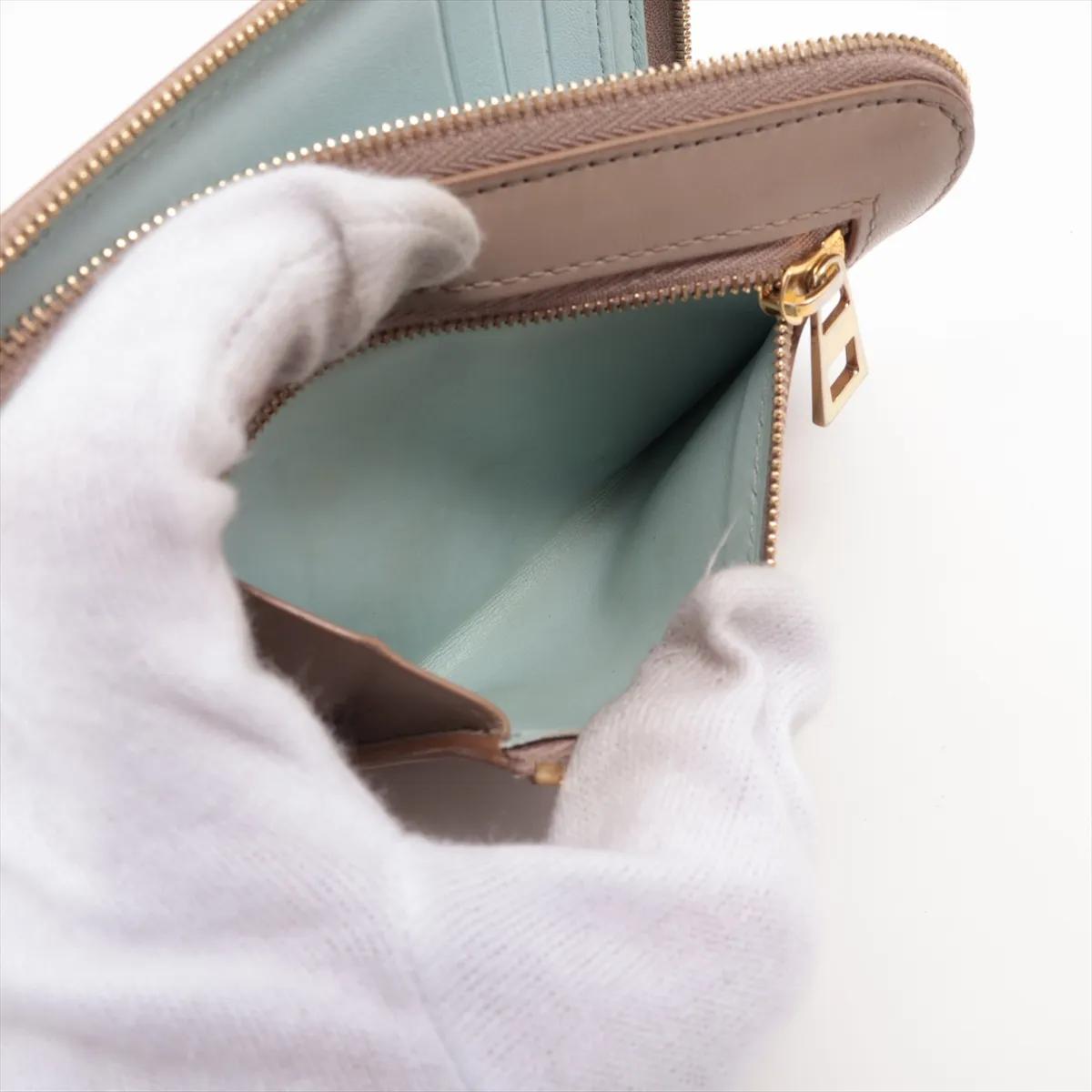 Knot Leather Compact Wallet, Beige — view 5
