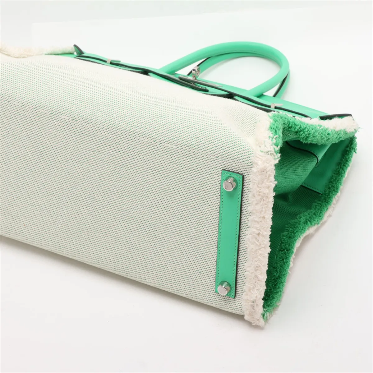 [Individually packaged] Hermes Birkin 35 Frey Twill H x Veau Swift Mint x Beige Silver Hardware B: 2023 — view 3
