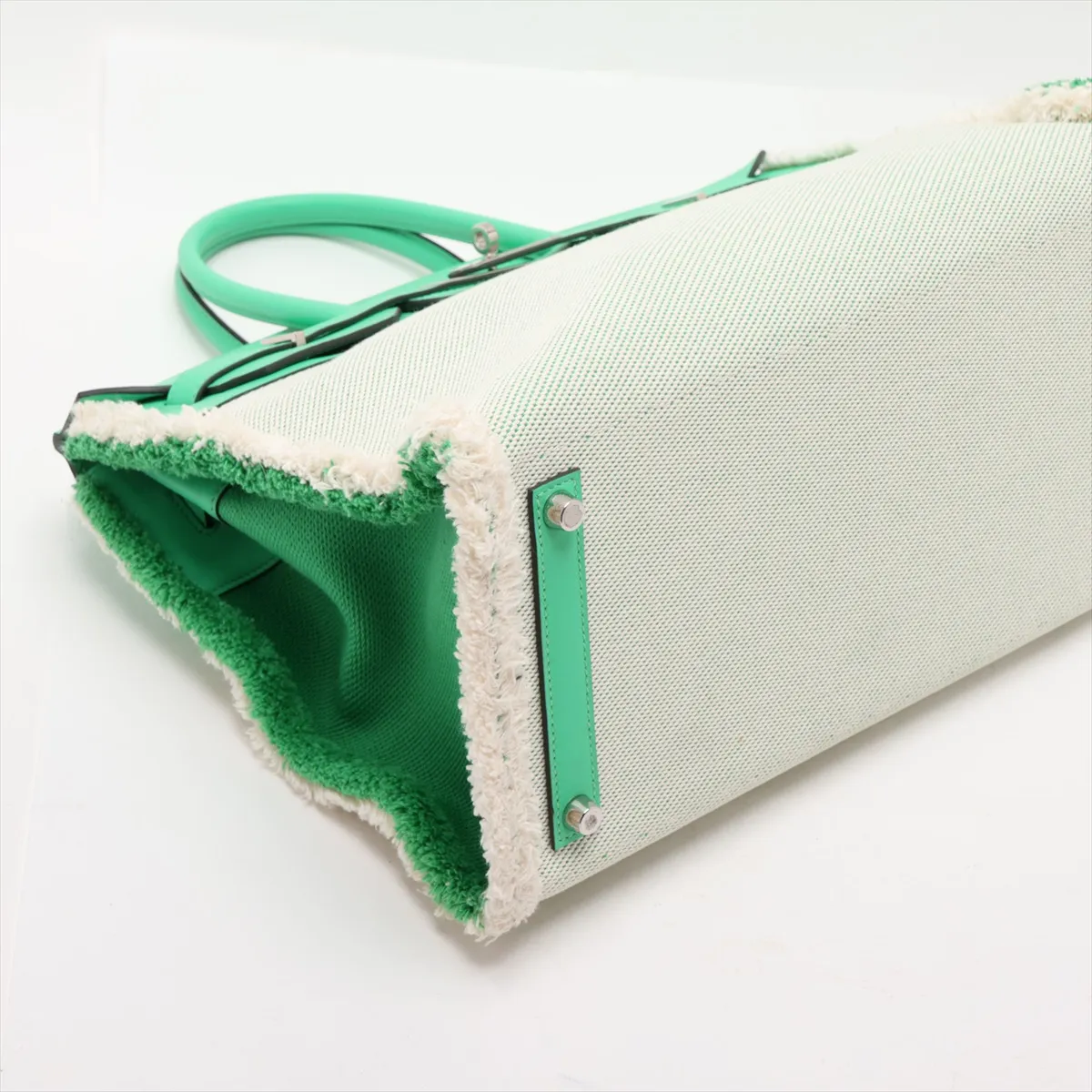 [Individually packaged] Hermes Birkin 35 Frey Twill H x Veau Swift Mint x Beige Silver Hardware B: 2023 — view 4