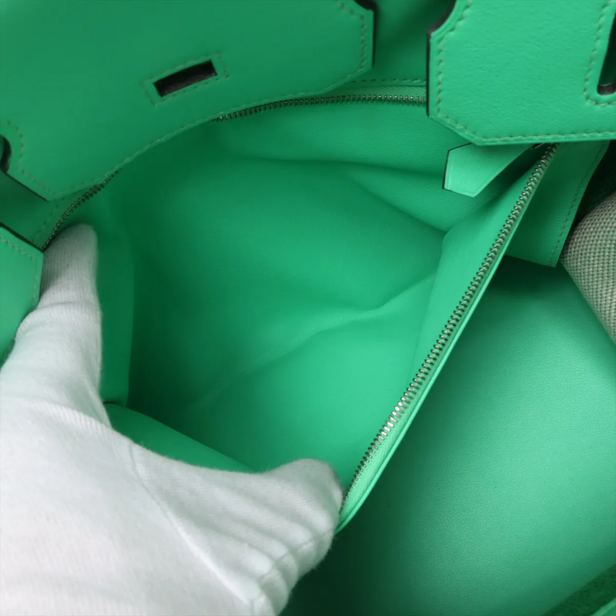 [Individually packaged] Hermes Birkin 35 Frey Twill H x Veau Swift Mint x Beige Silver Hardware B: 2023 — view 8