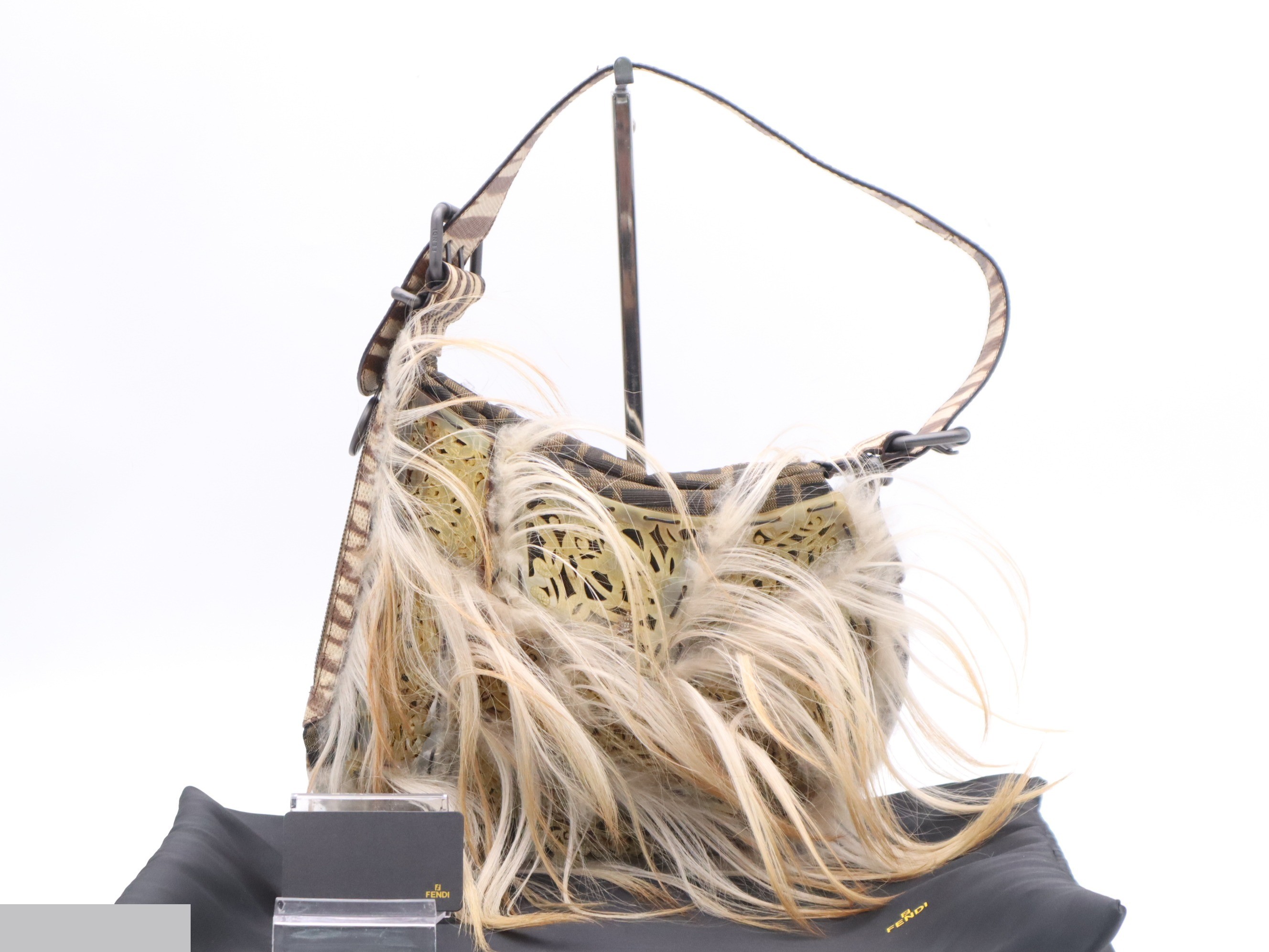 Canvas Zucca pattern oyster shoulder bag, beige, silver hardware, with dust bag.