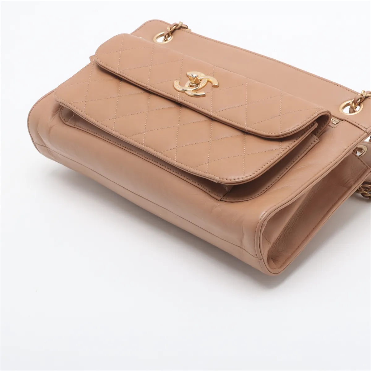 Matelasse leather chain shoulder bag brown gold hardware 15750441 15th series — view 3