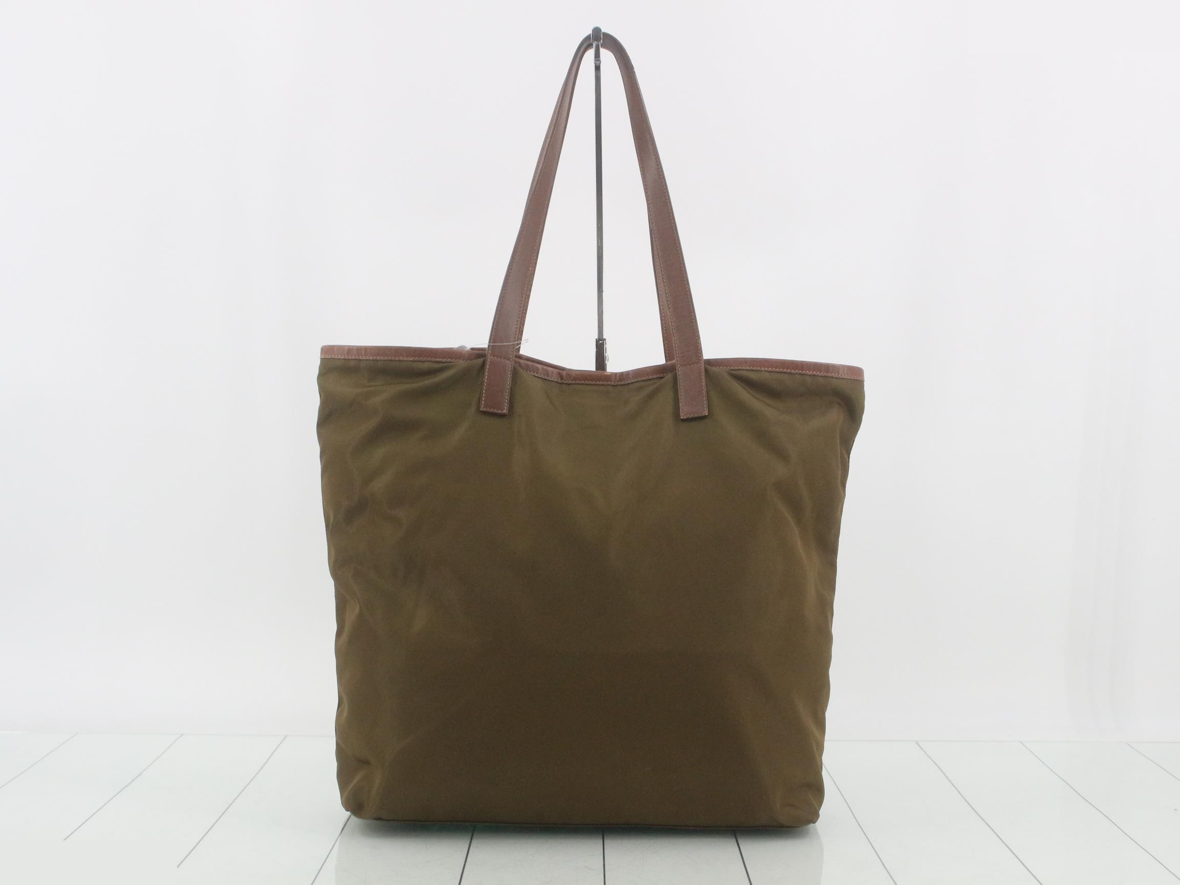 Nylon x Leather Tote Bag, Khaki — view 2