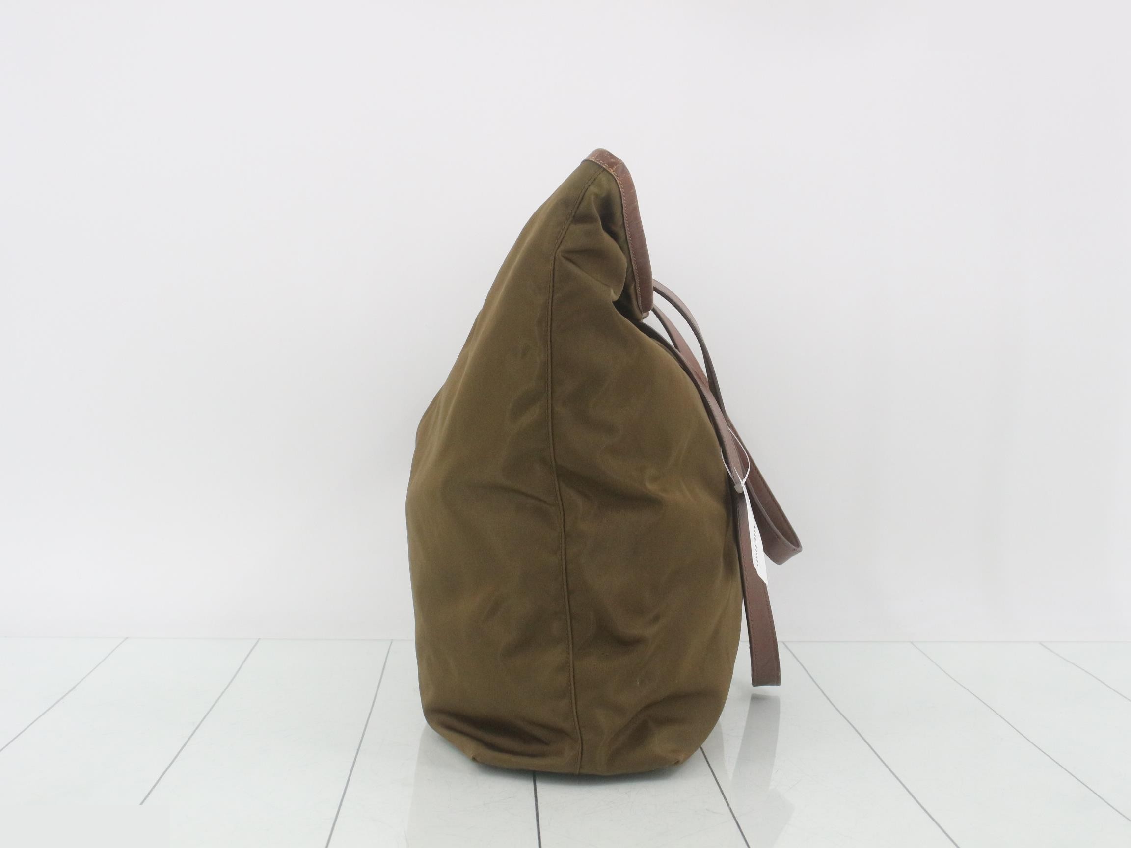 Nylon x Leather Tote Bag, Khaki — view 3