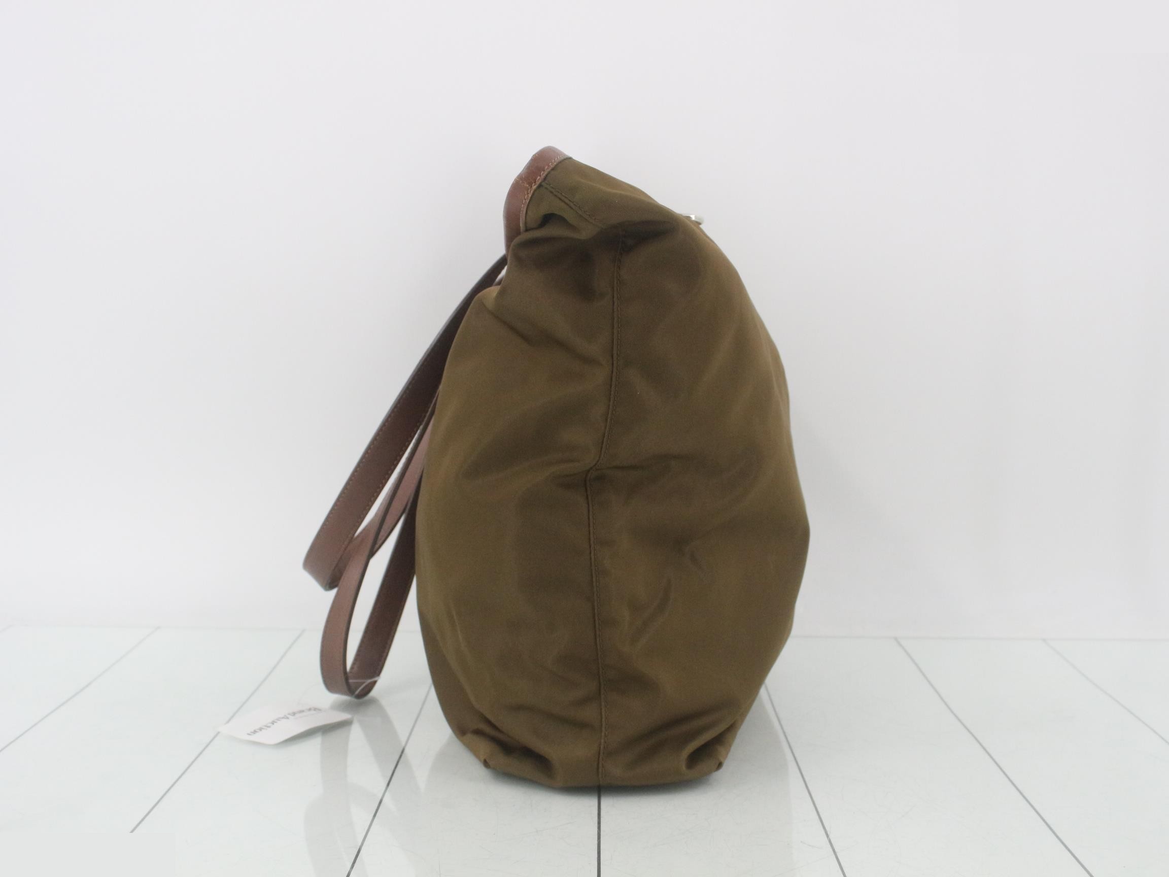 Nylon x Leather Tote Bag, Khaki — view 4