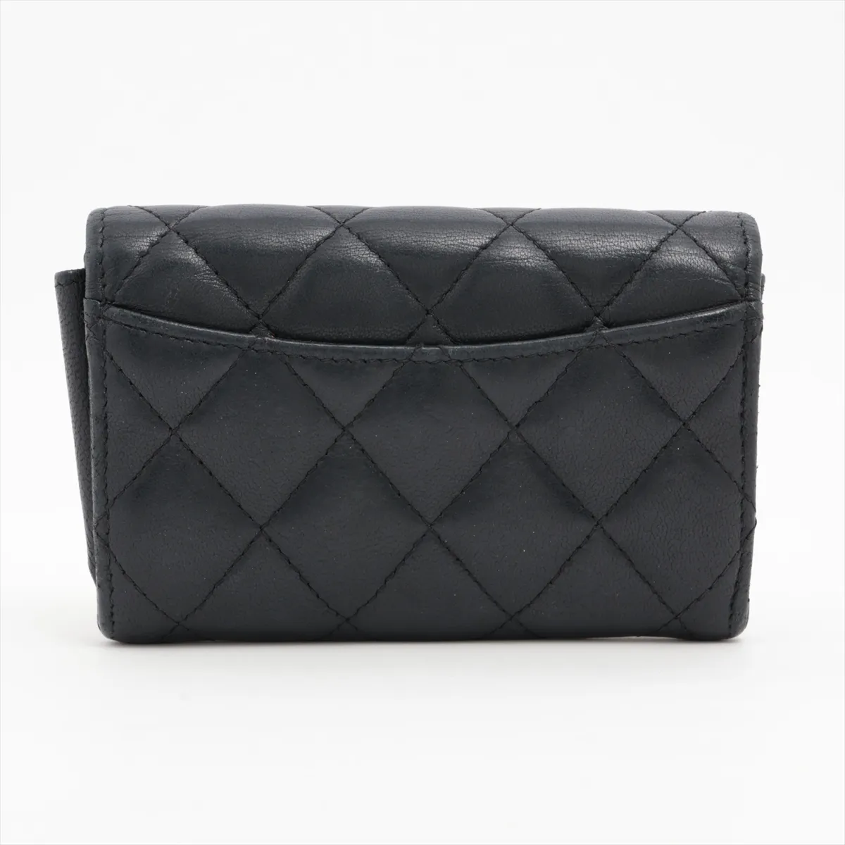 Matelassé Lambskin Card Case, Black with Gold Hardware, 31568065 — view 2