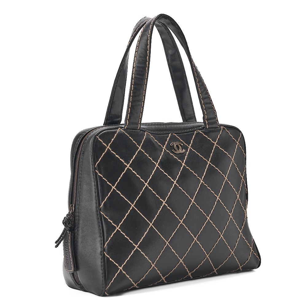 Calfskin Wild Stitch Tote Bag, Black, Silver Hardware, Item No. 6 — view 3