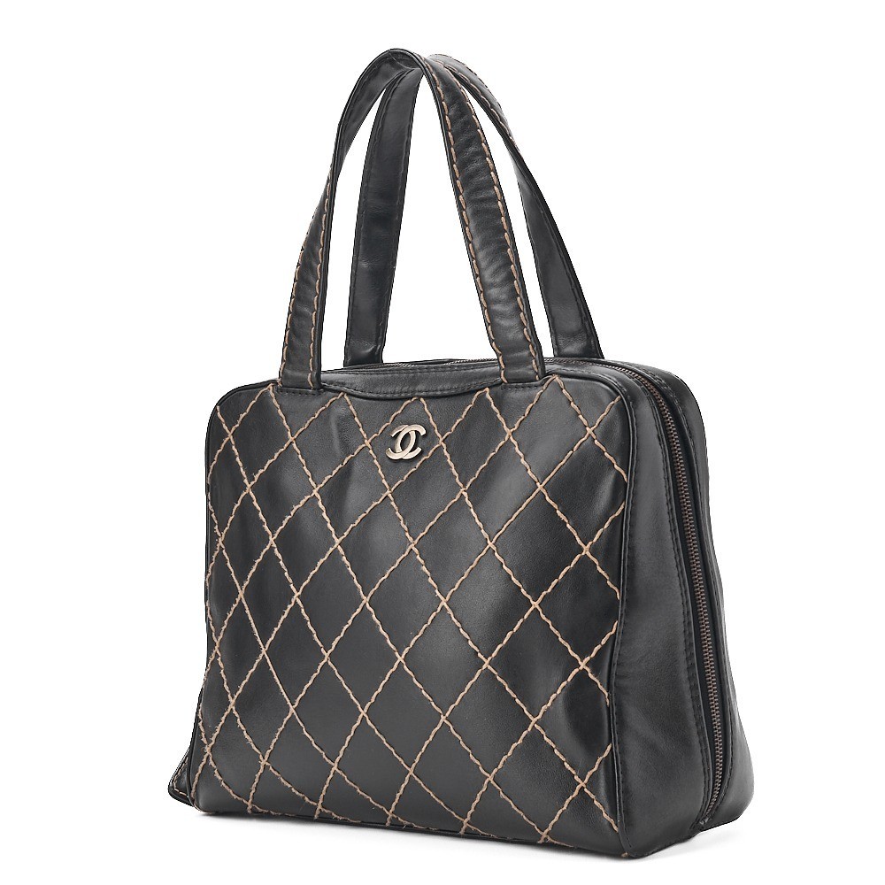 Calfskin Wild Stitch Tote Bag, Black, Silver Hardware, Item No. 6 — view 4