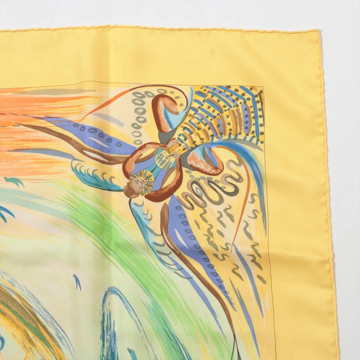 Carre 90 Les Perles Turkana (Pearls of Turkana) scarf, silk, yellow. Shows wear, — view 3