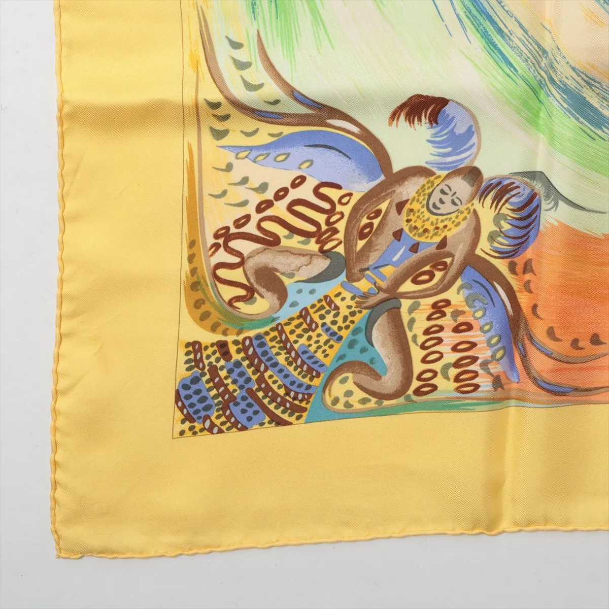 Carre 90 Les Perles Turkana (Pearls of Turkana) scarf, silk, yellow. Shows wear, — view 5
