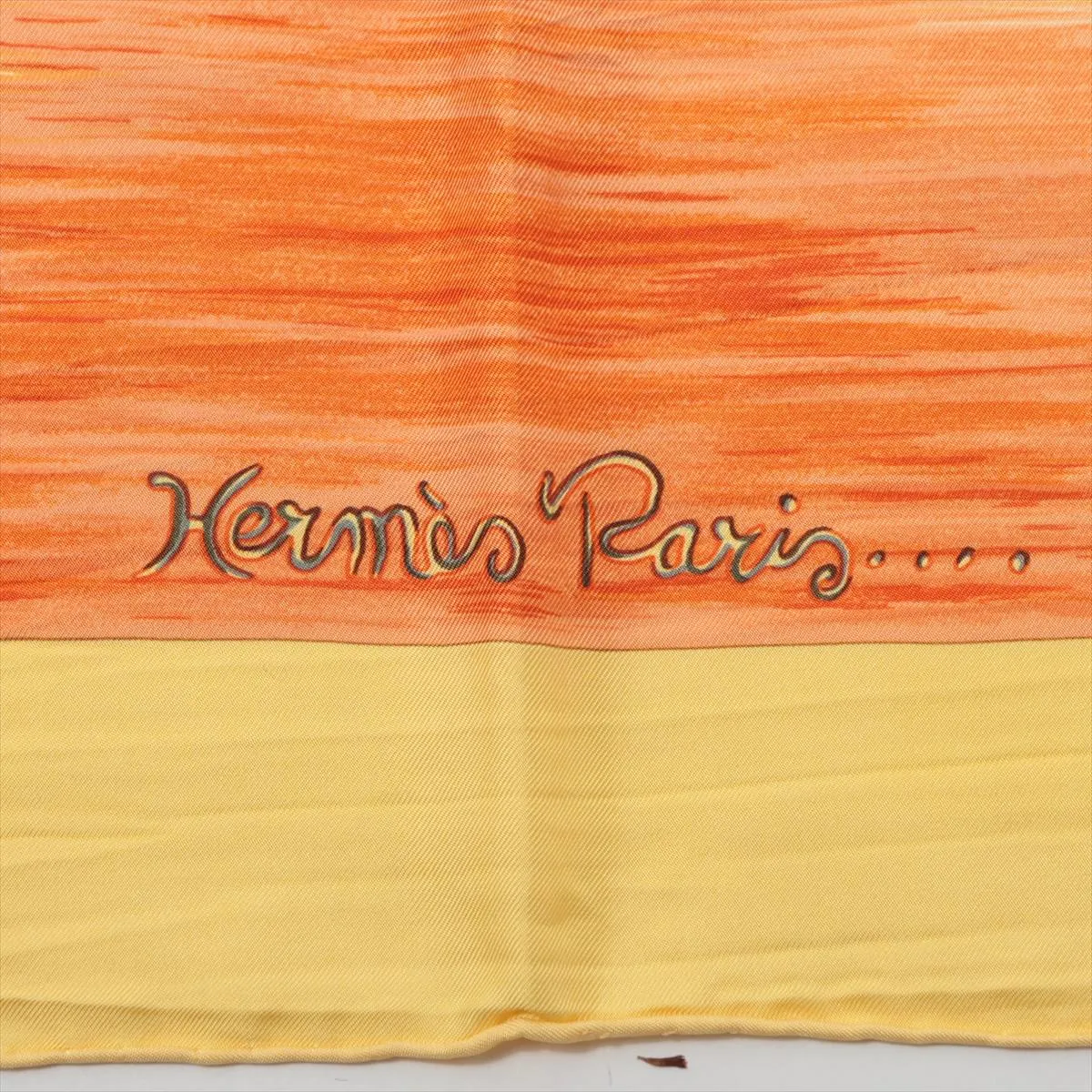 Carre 90 Les Perles Turkana (Pearls of Turkana) scarf, silk, yellow. Shows wear, — view 6