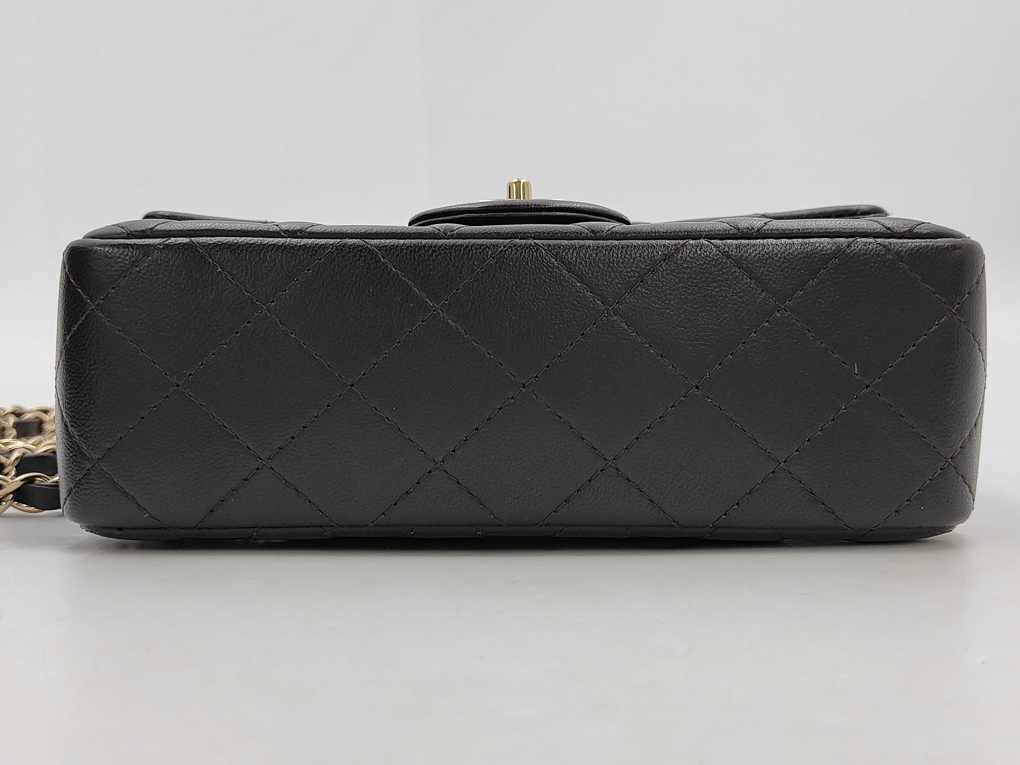 BAG LAMBSKIN CLASSIC FLAP MINI RECTANGLE BROWN MICROCHIPPED 20CM Shoulder Bag — view 7