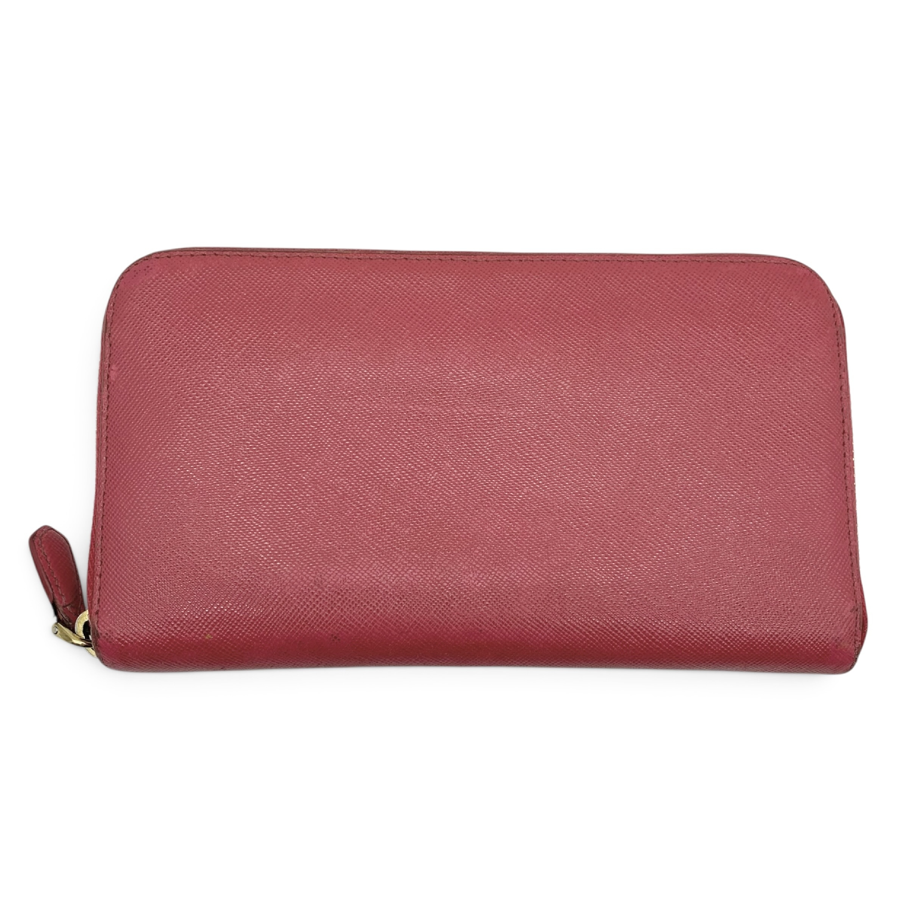 Saffiano Round Zip Long Wallet, Red — view 2