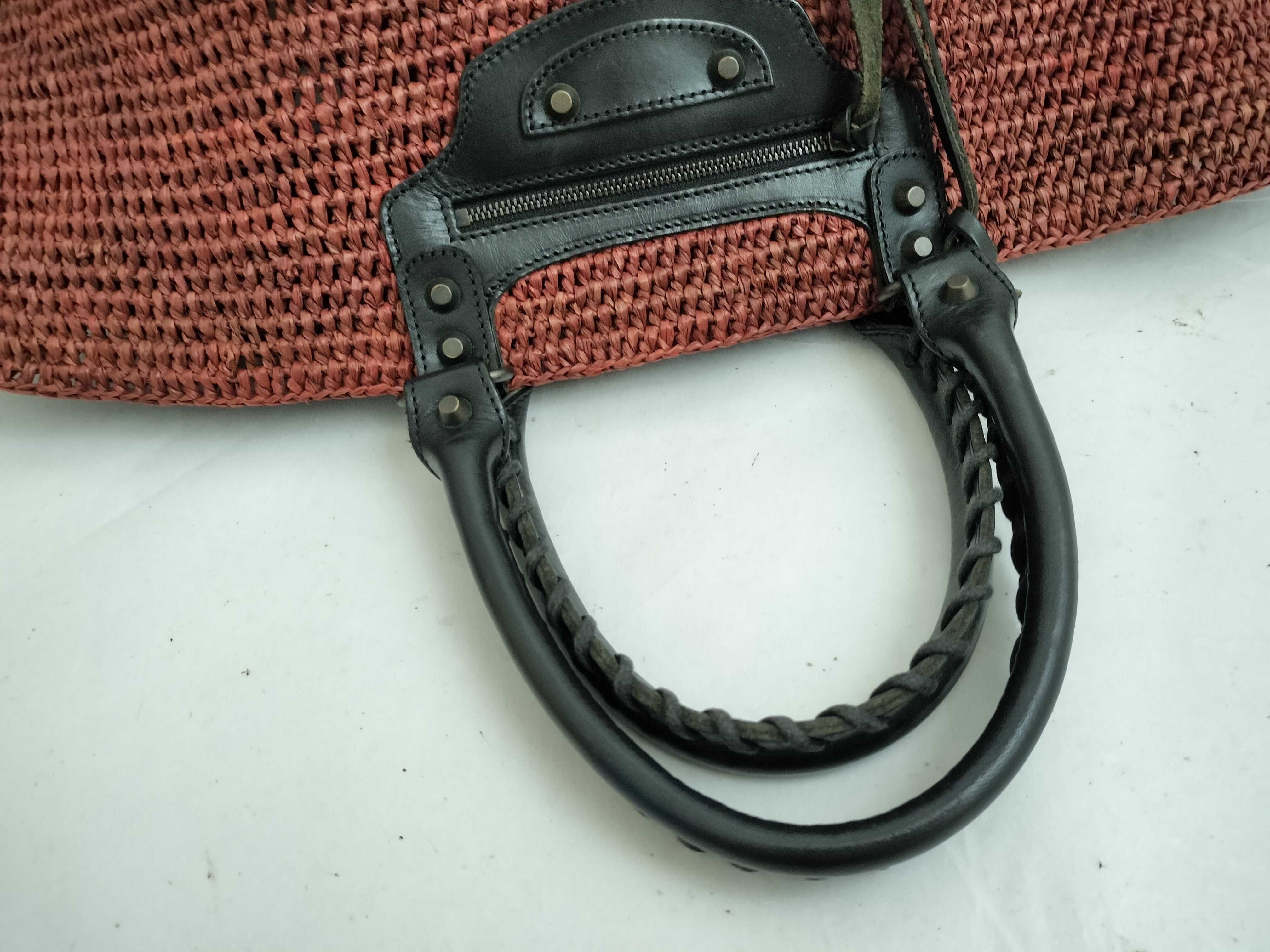 Raffia x Leather Basket Bag, Black x Beige, 236743 Tote Bag — view 3