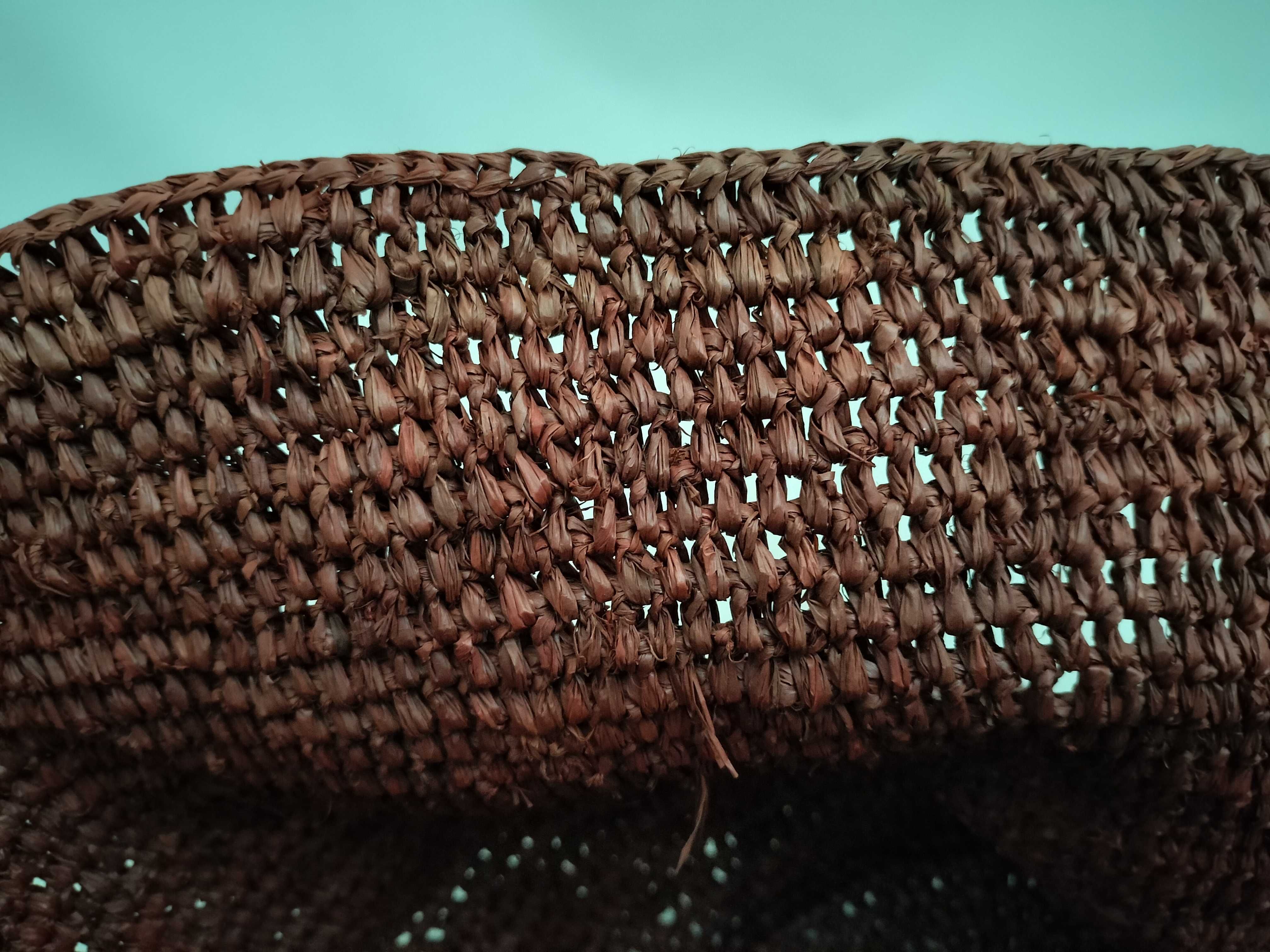 Raffia x Leather Basket Bag, Black x Beige, 236743 Tote Bag — view 8