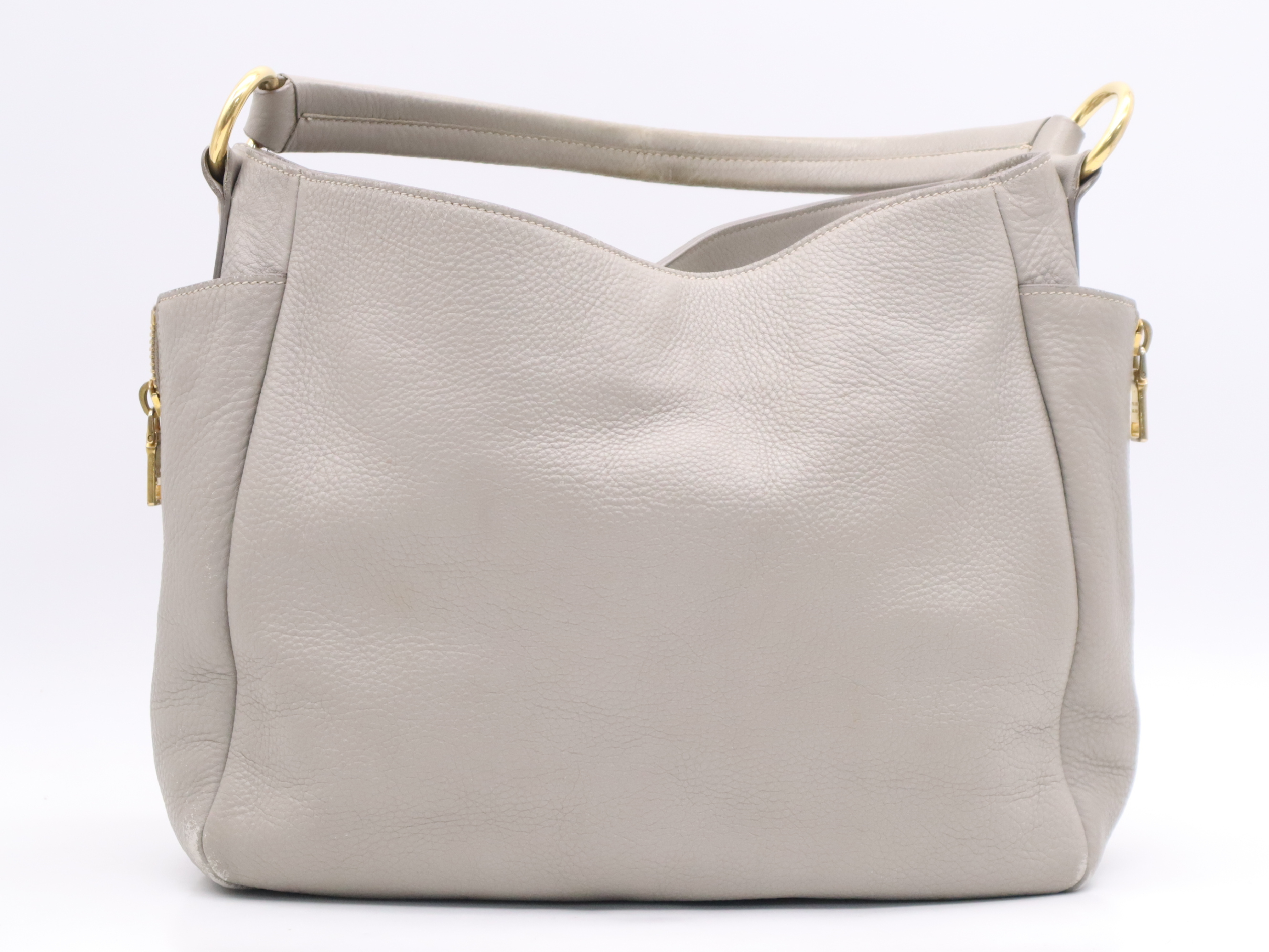 Leather Shoulder Bag, Gray, Gold Hardware, with Name Tag and Card. — view 2