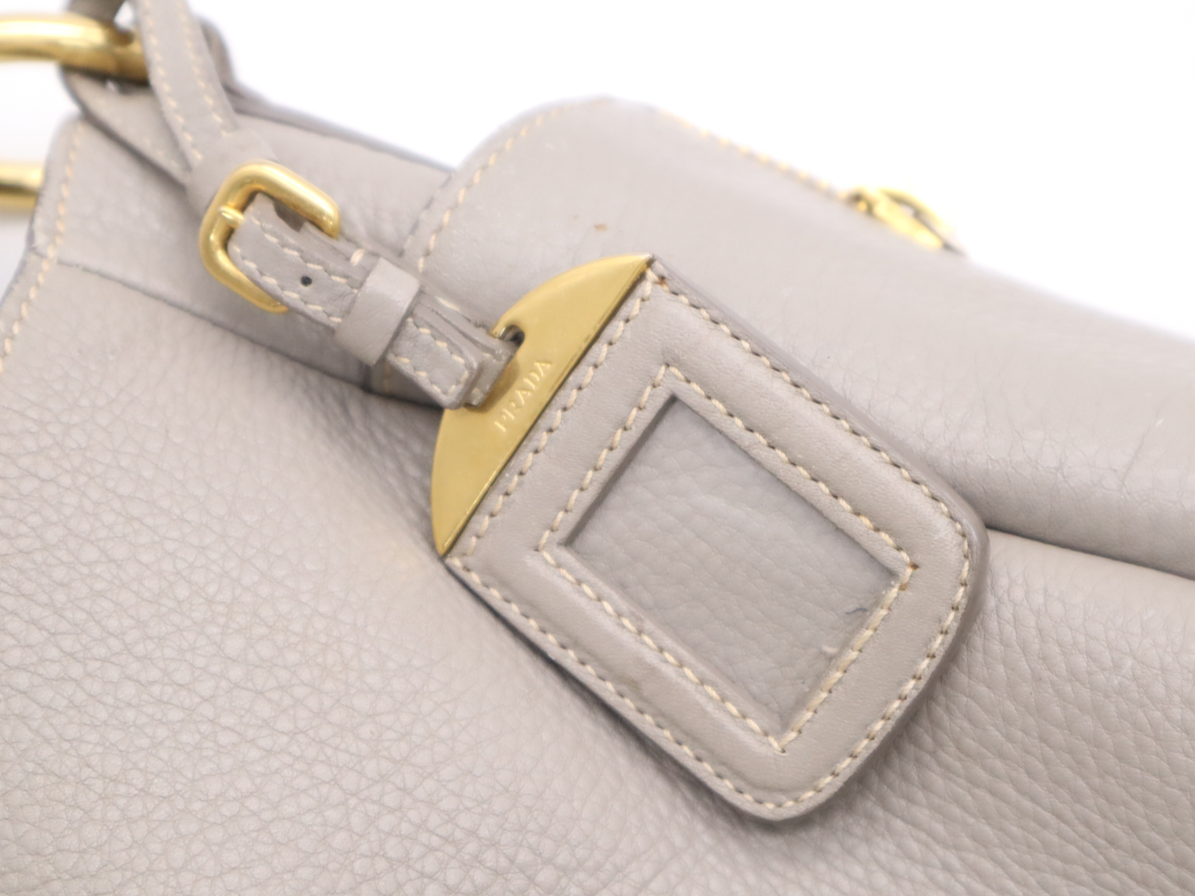 Leather Shoulder Bag, Gray, Gold Hardware, with Name Tag and Card. — view 14