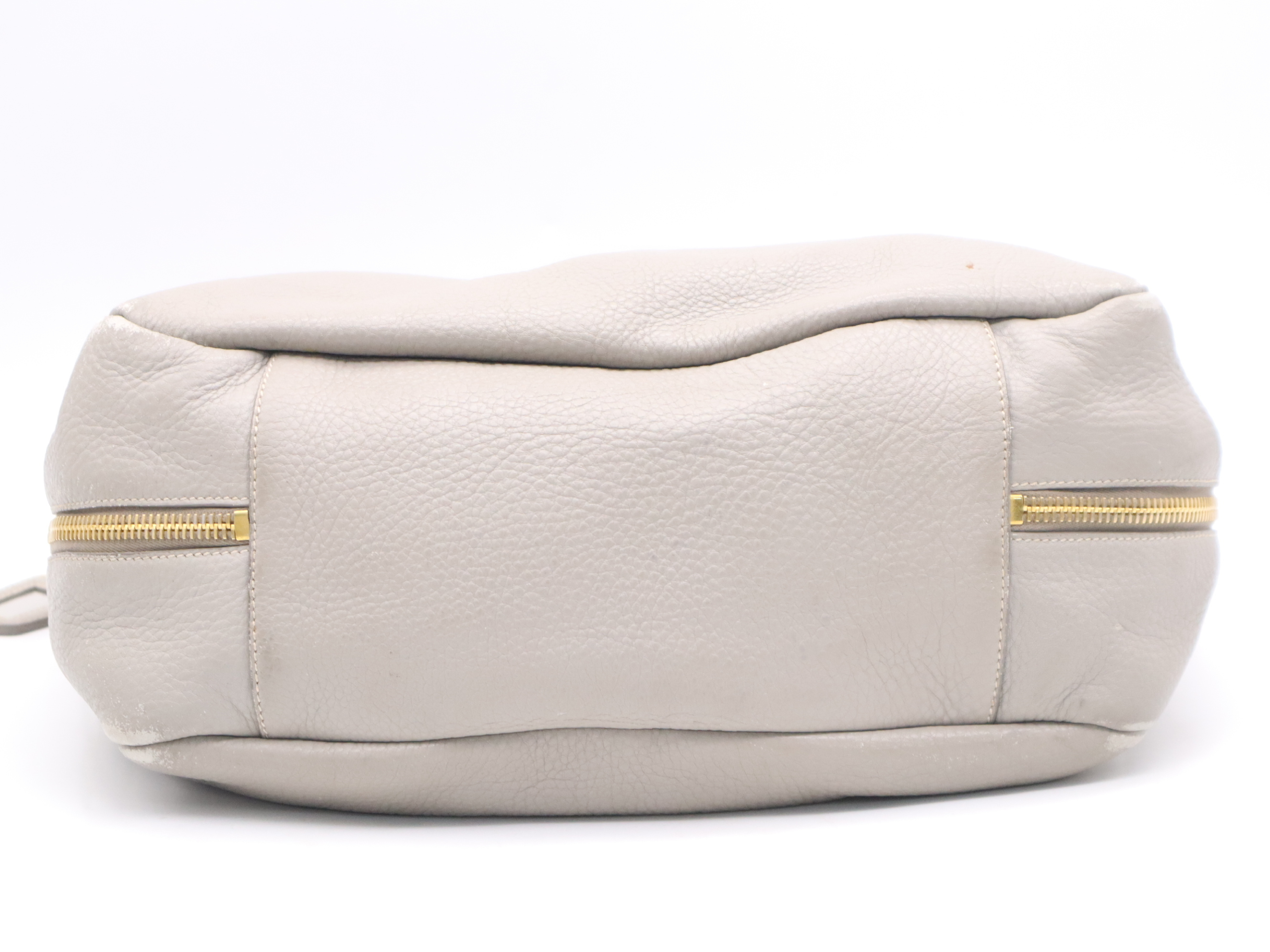 Leather Shoulder Bag, Gray, Gold Hardware, with Name Tag and Card. — view 4