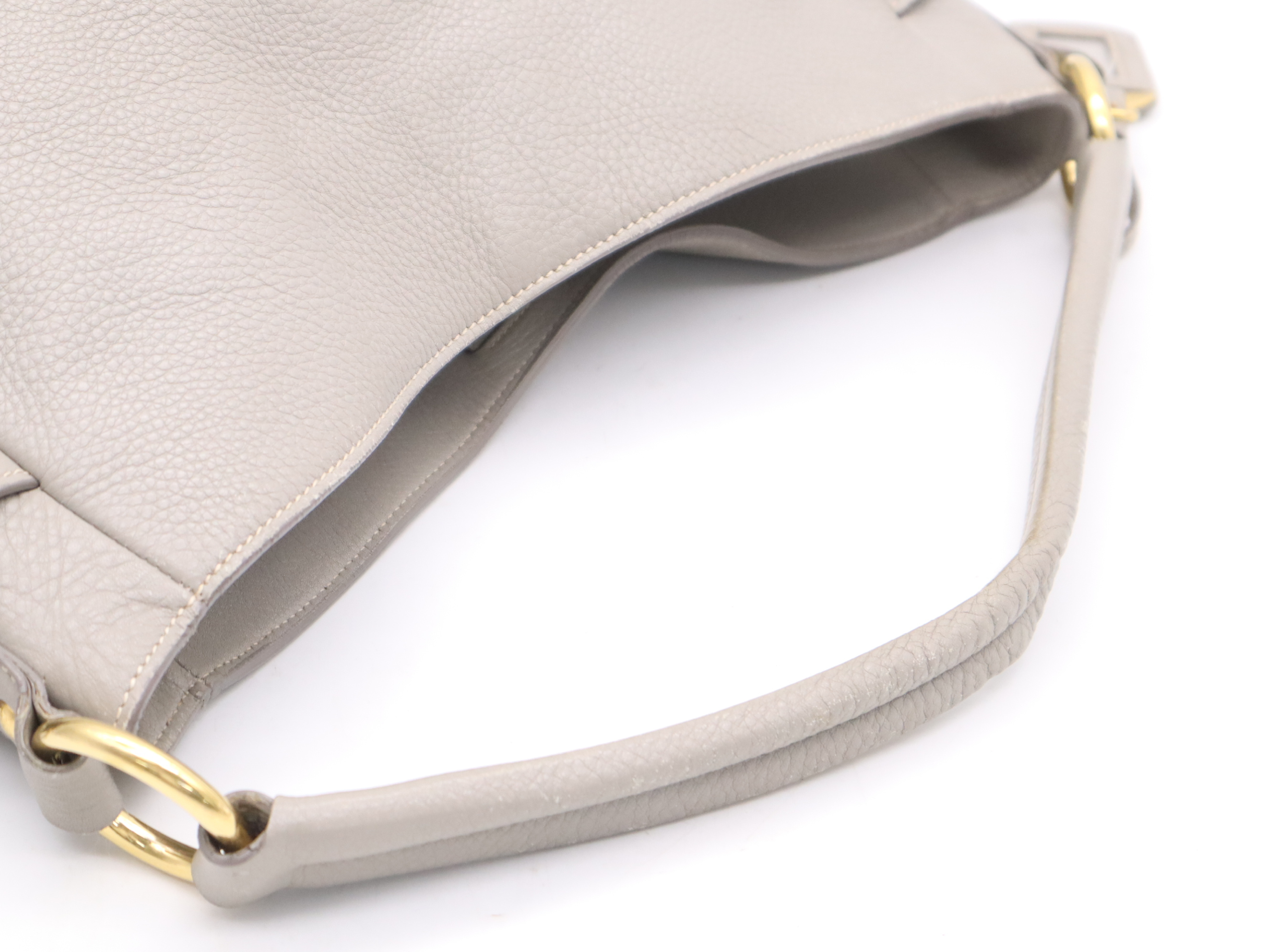 Leather Shoulder Bag, Gray, Gold Hardware, with Name Tag and Card. — view 6
