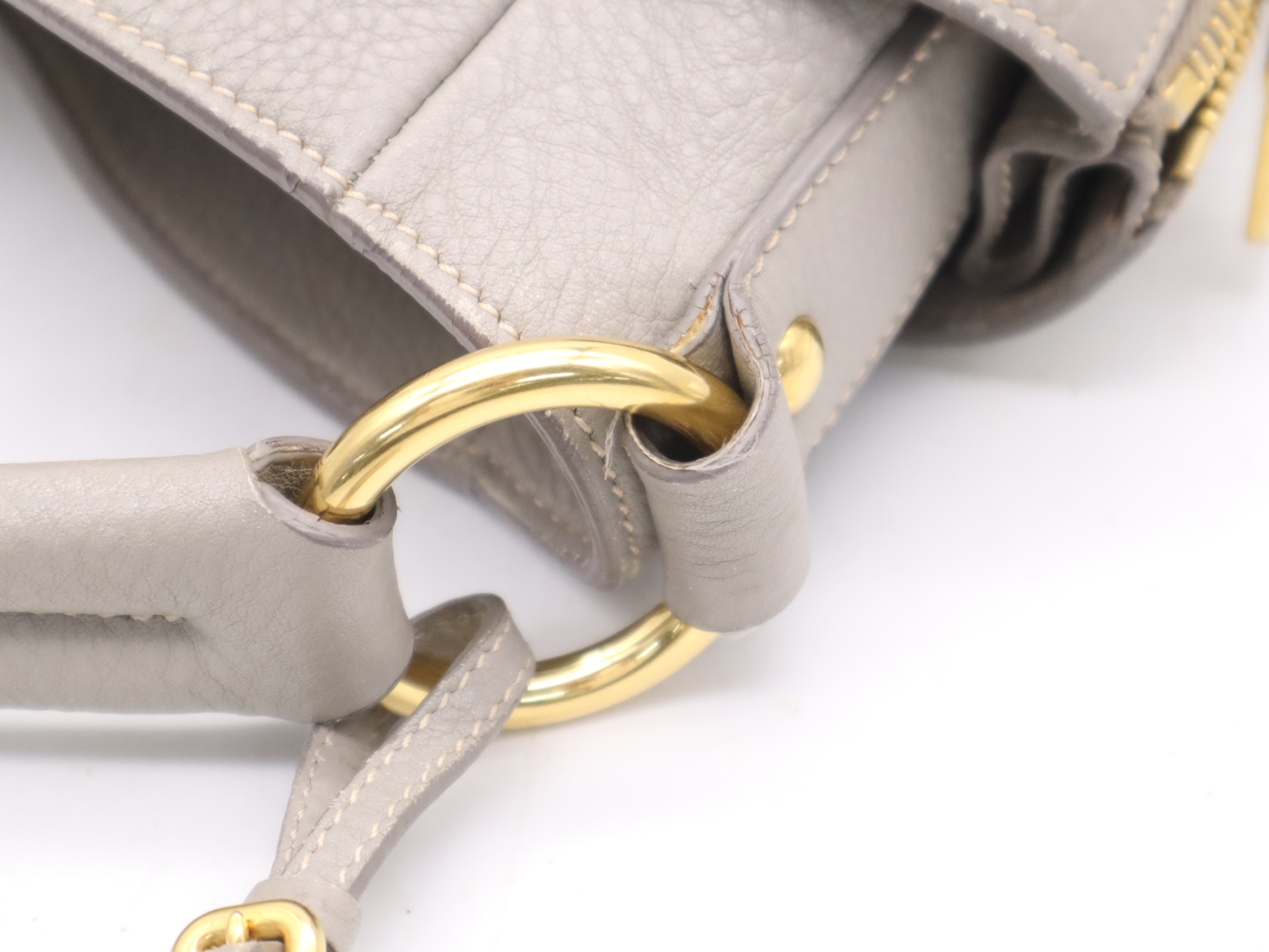 Leather Shoulder Bag, Gray, Gold Hardware, with Name Tag and Card. — view 8